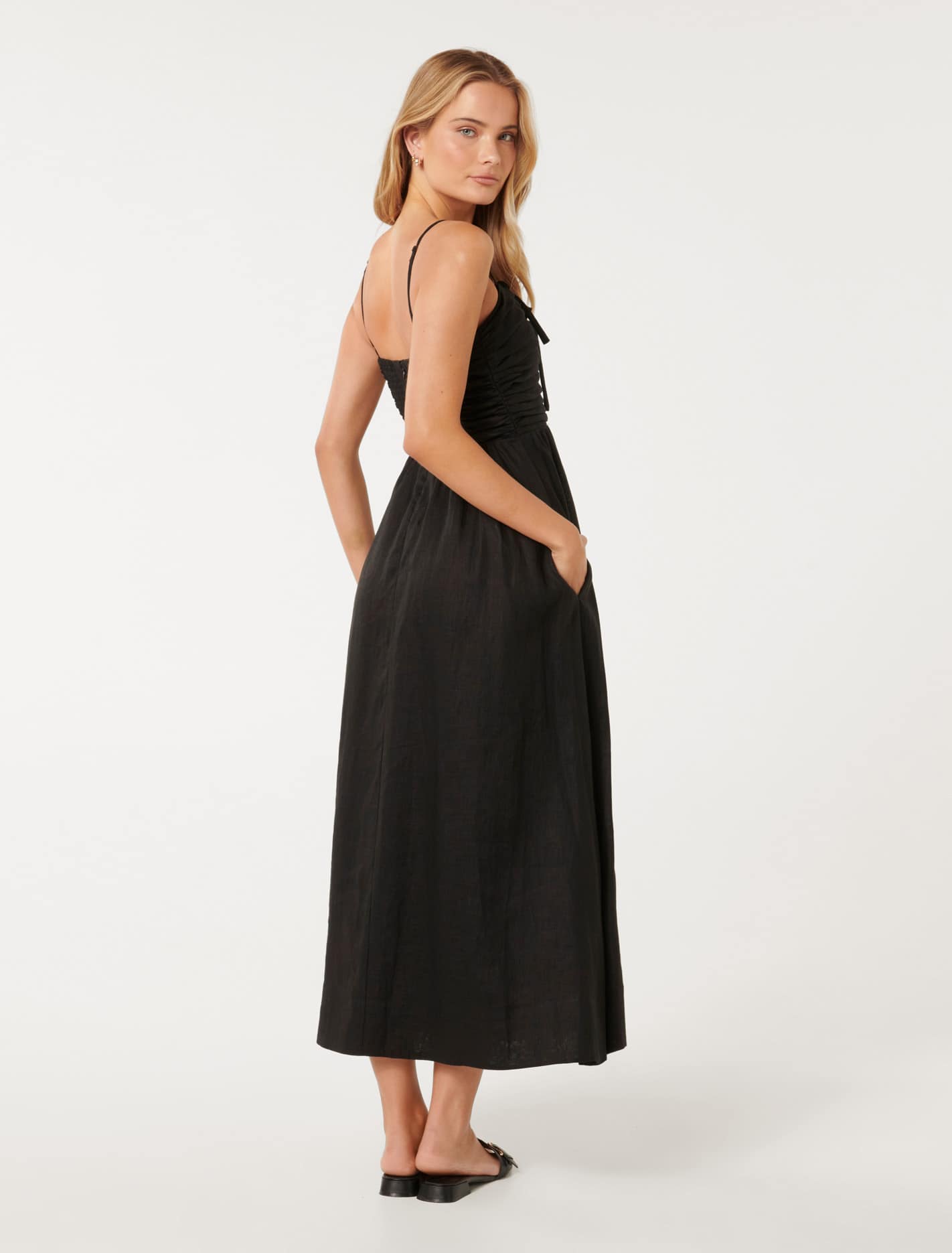 Alexandra Double Tie Linen Midi Dress Forever New
