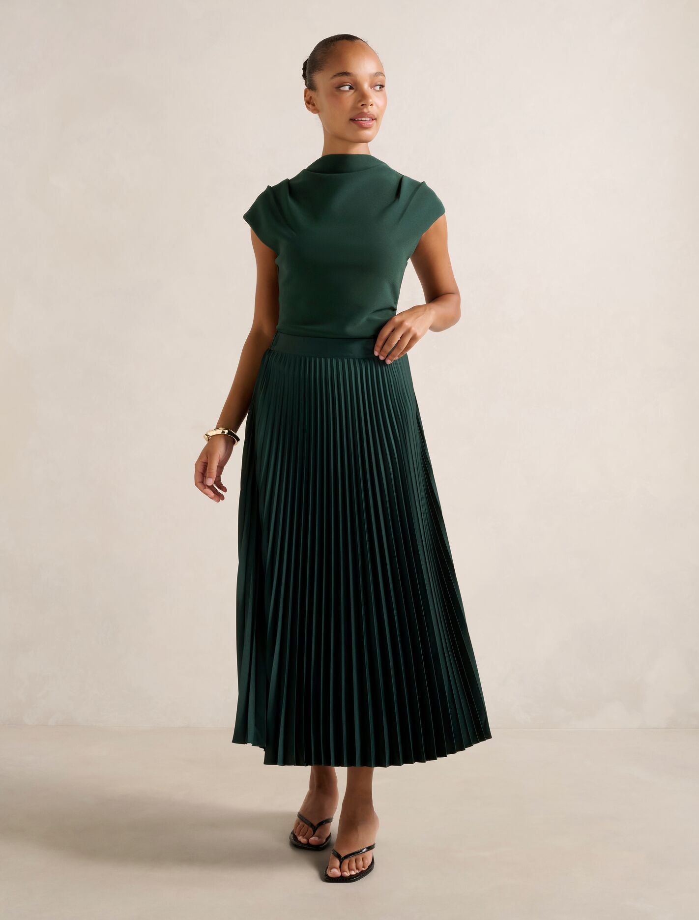 Estelle Satin Pleated Midi Skirt Forever New