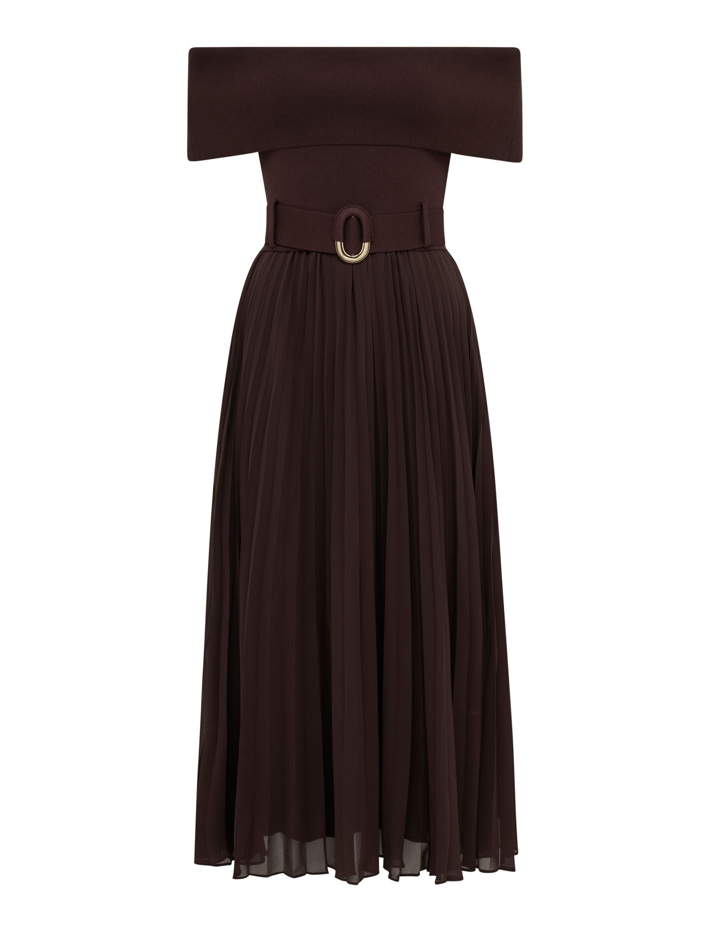 Capri Bardot Pleat Hem Midi Dress Forever New