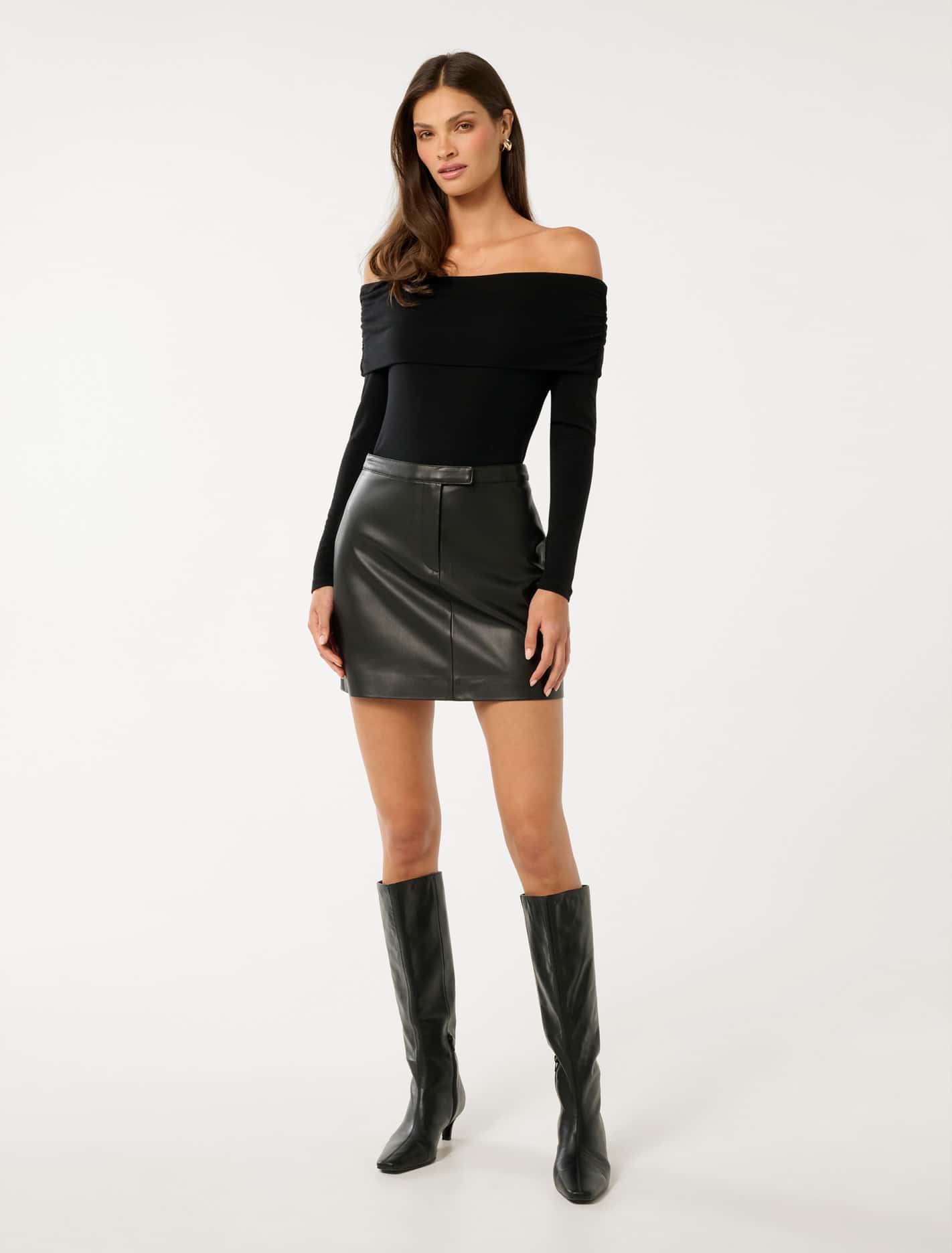 Kyla Long Sleeve Wool Blend Bardot Top Forever New
