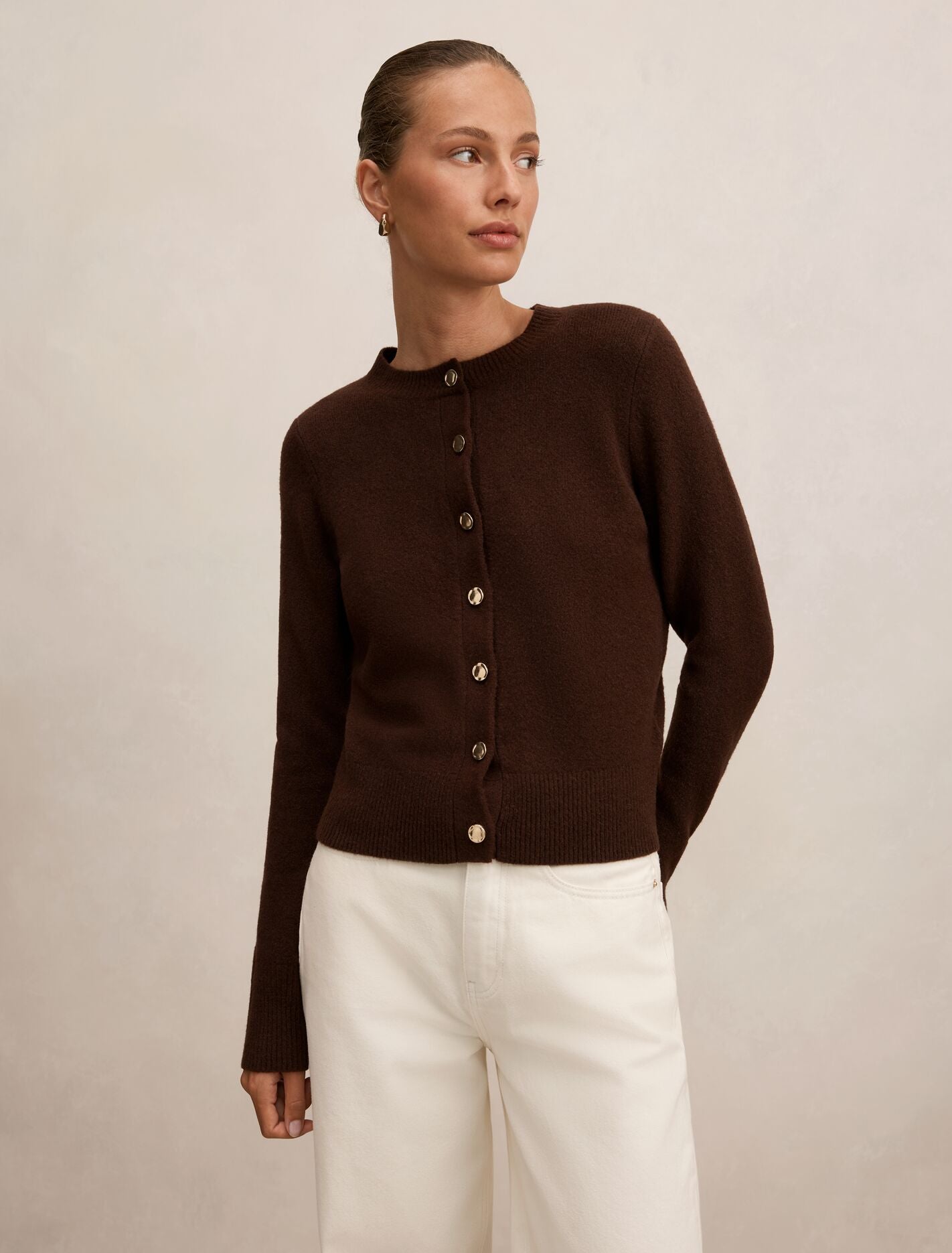 May Crew Neck Cardigan Deep Chocolate Forever New