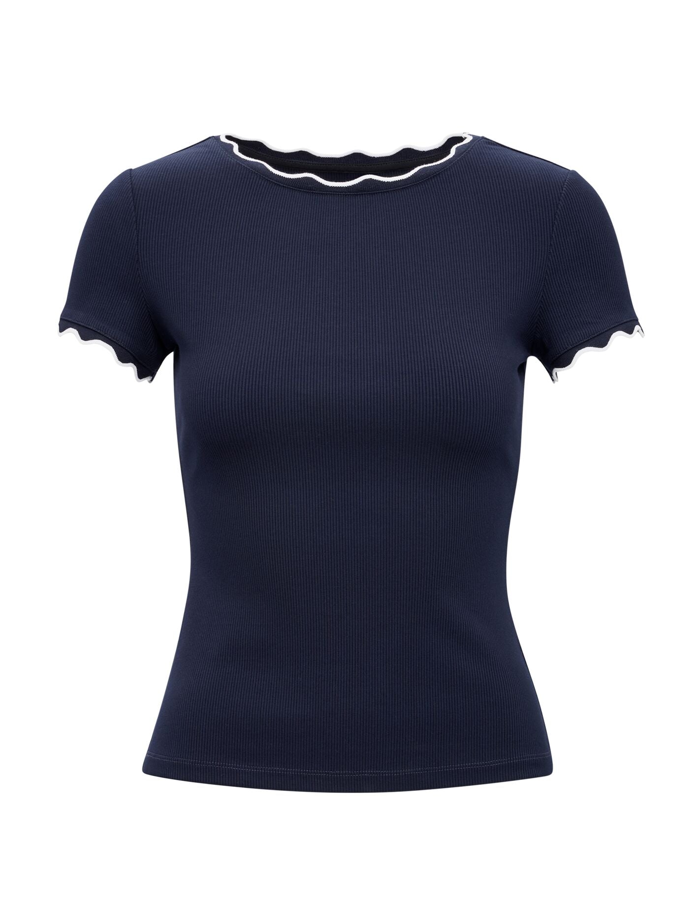Rebecca Scallop Trim T-shirt Navy Porcelain Forever New