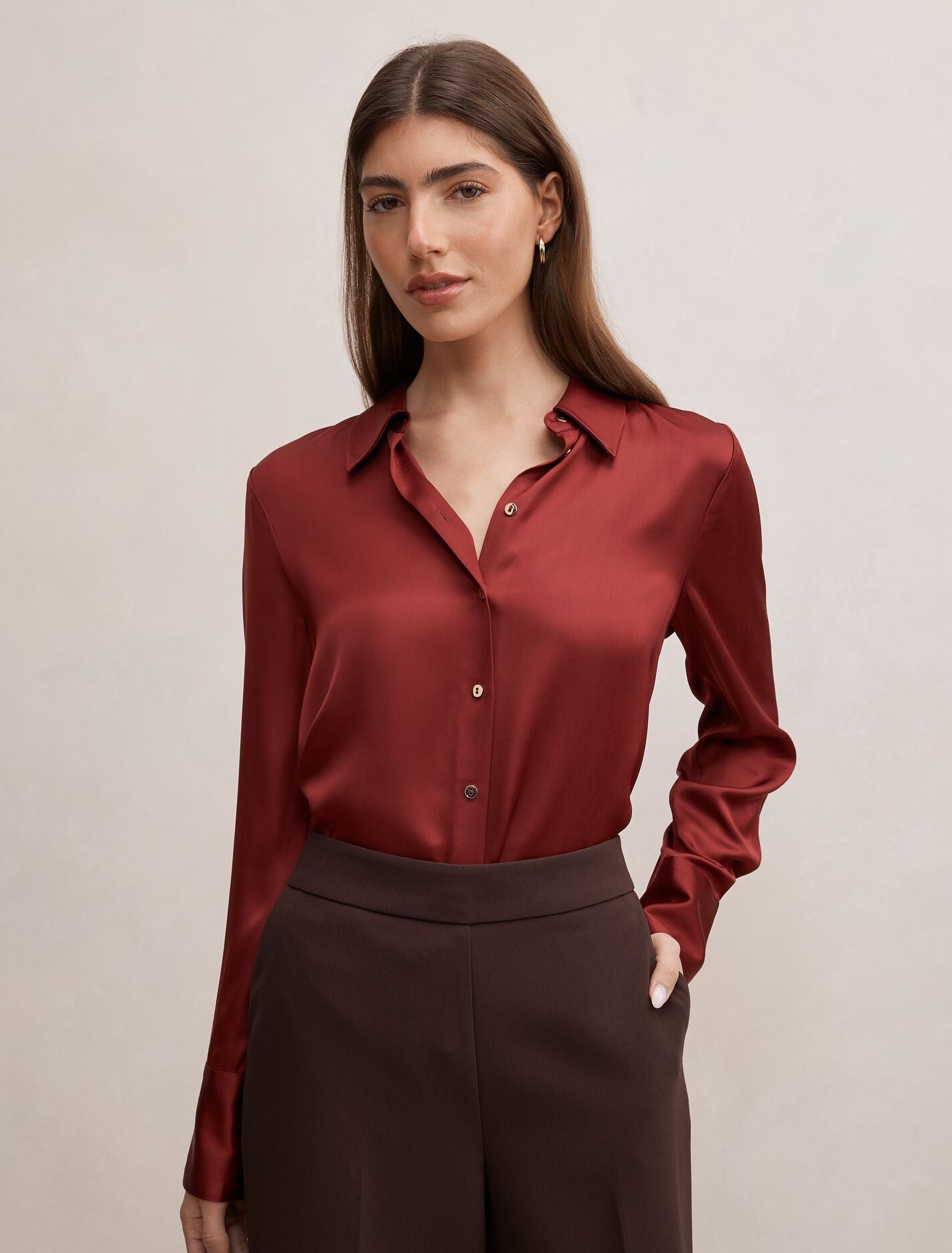 Coco Satin Shirt Syrah Red Forever New
