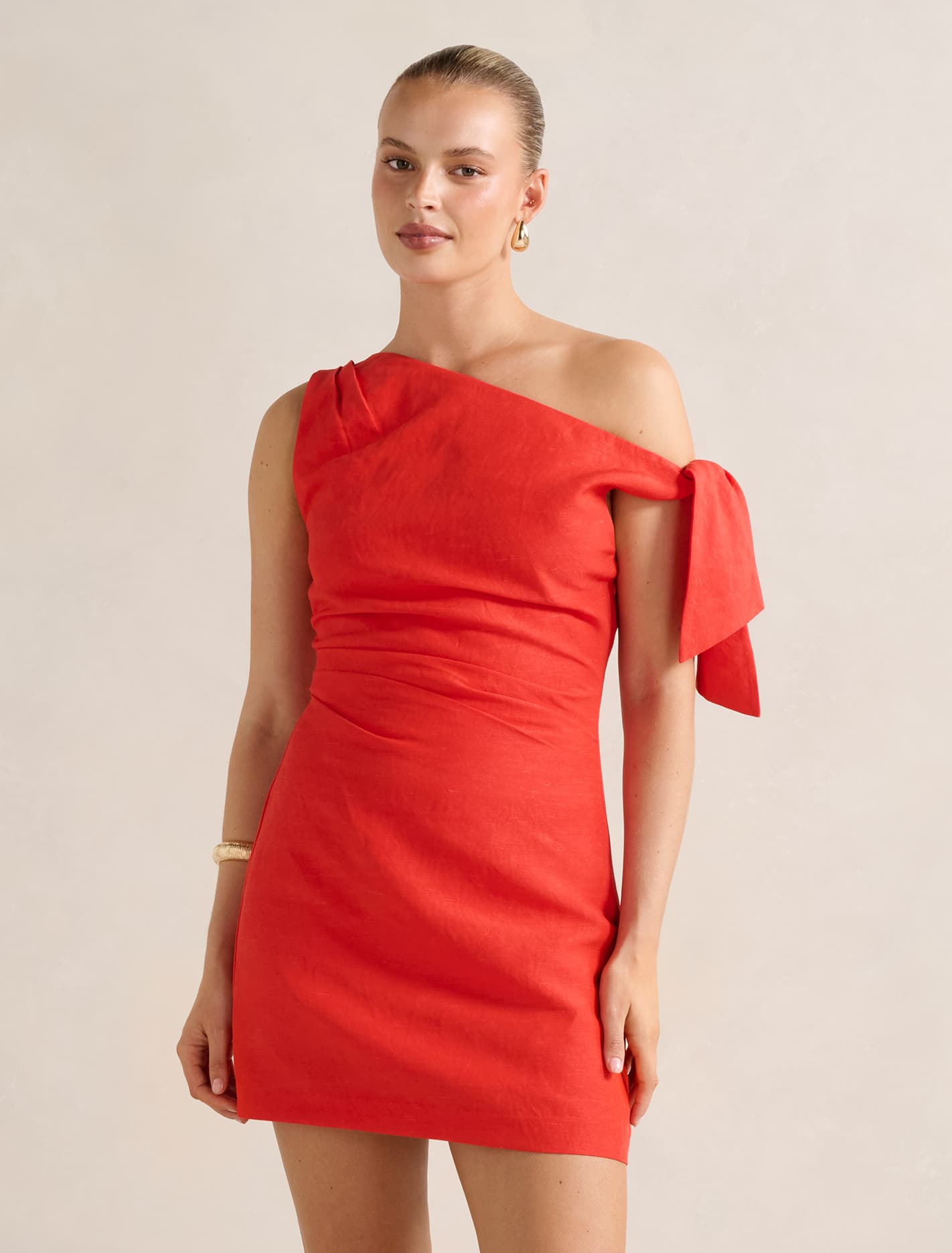 Cinzia Tipped Shoulder Linen Mini Dress Scarlet Forever New