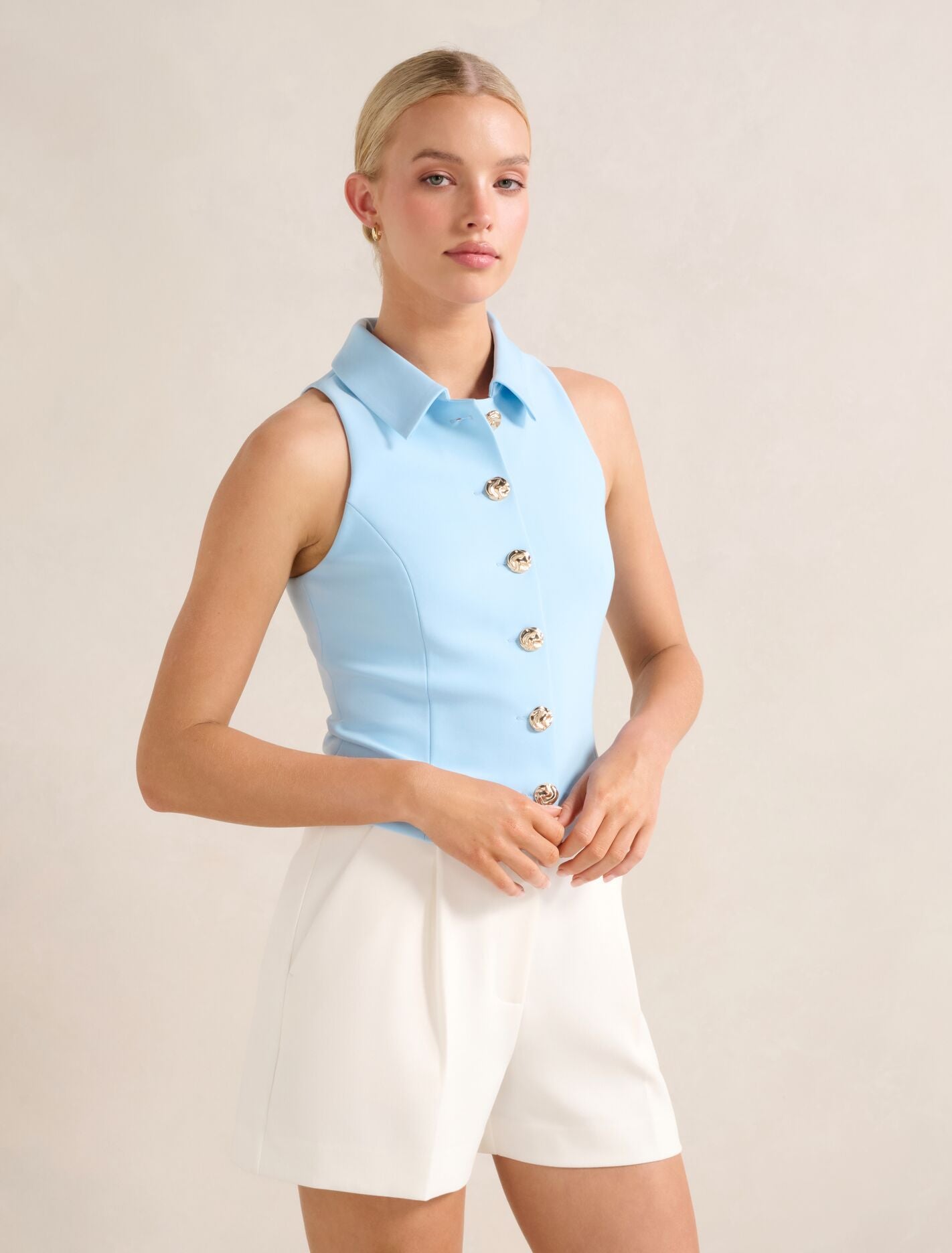 Tilly Button Detail Halter Top Forever New