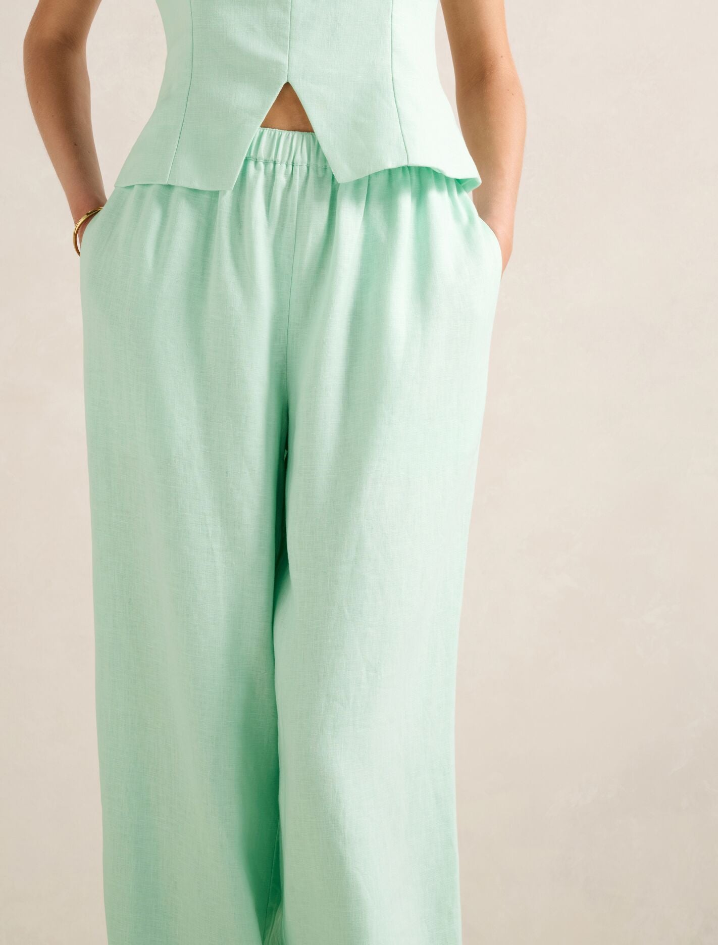 Ally Linen Elastic Wide Leg Pants Forever New