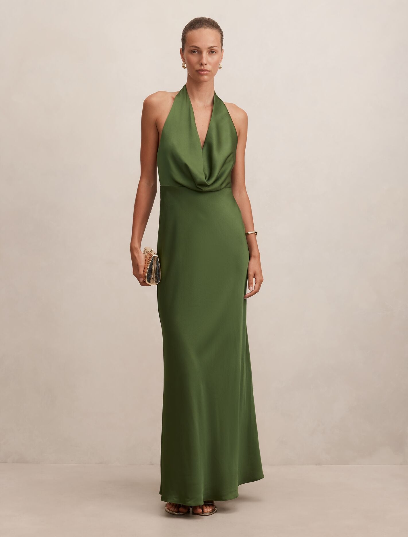 Becca Cowl Halter Satin Dress Forever New