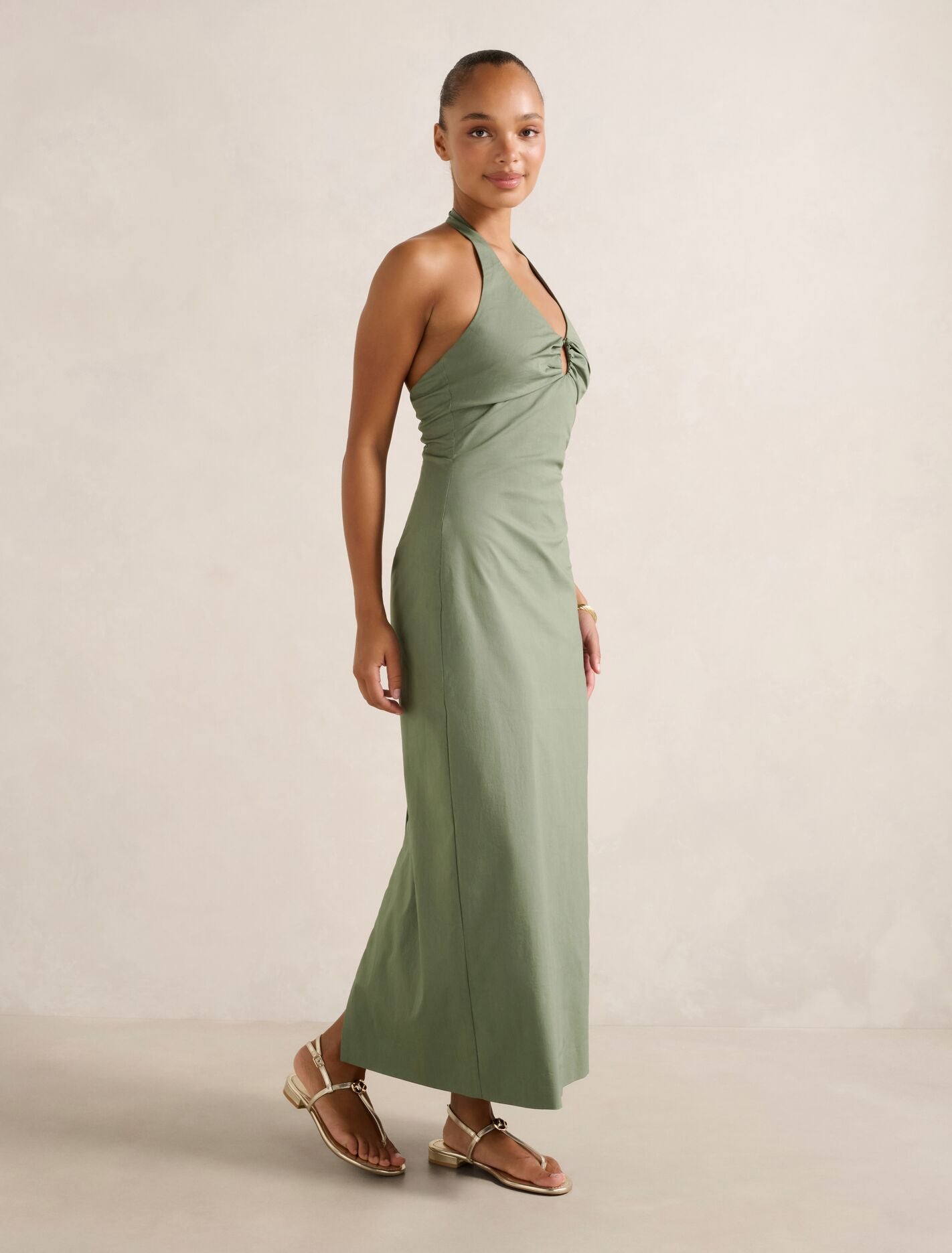 Tia Stretch Cotton Halter Midi Dress Forever New