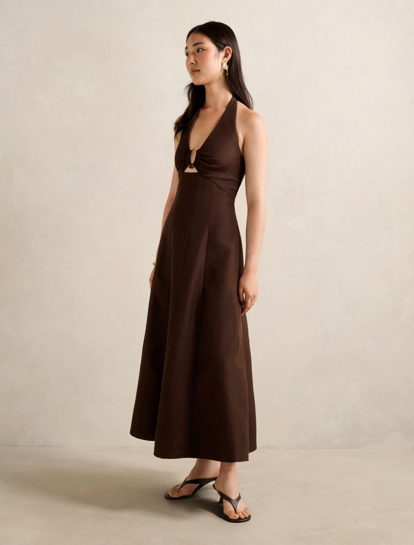 Angie Hardware Halter Linen Midi Dress Forever New