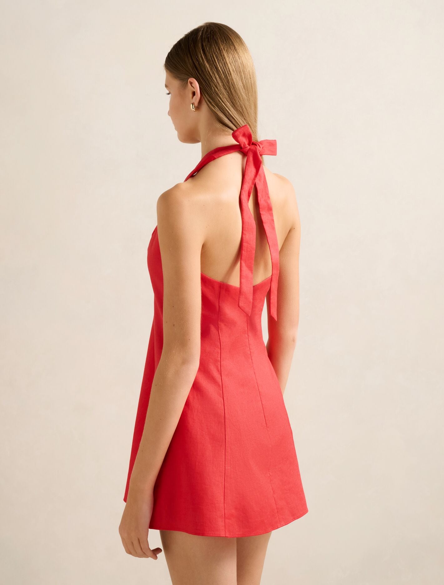 Ina Button Front Halter Linen Mini Dress Forever New