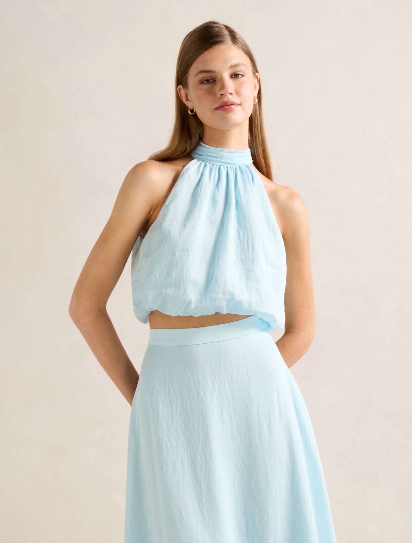 Maisie Halter Tie Up Top Soft Blue Co-Ord Forever New