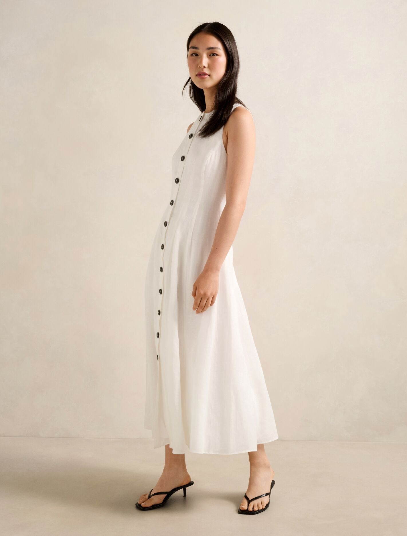 Pia Button Front Linen Midi Dress
