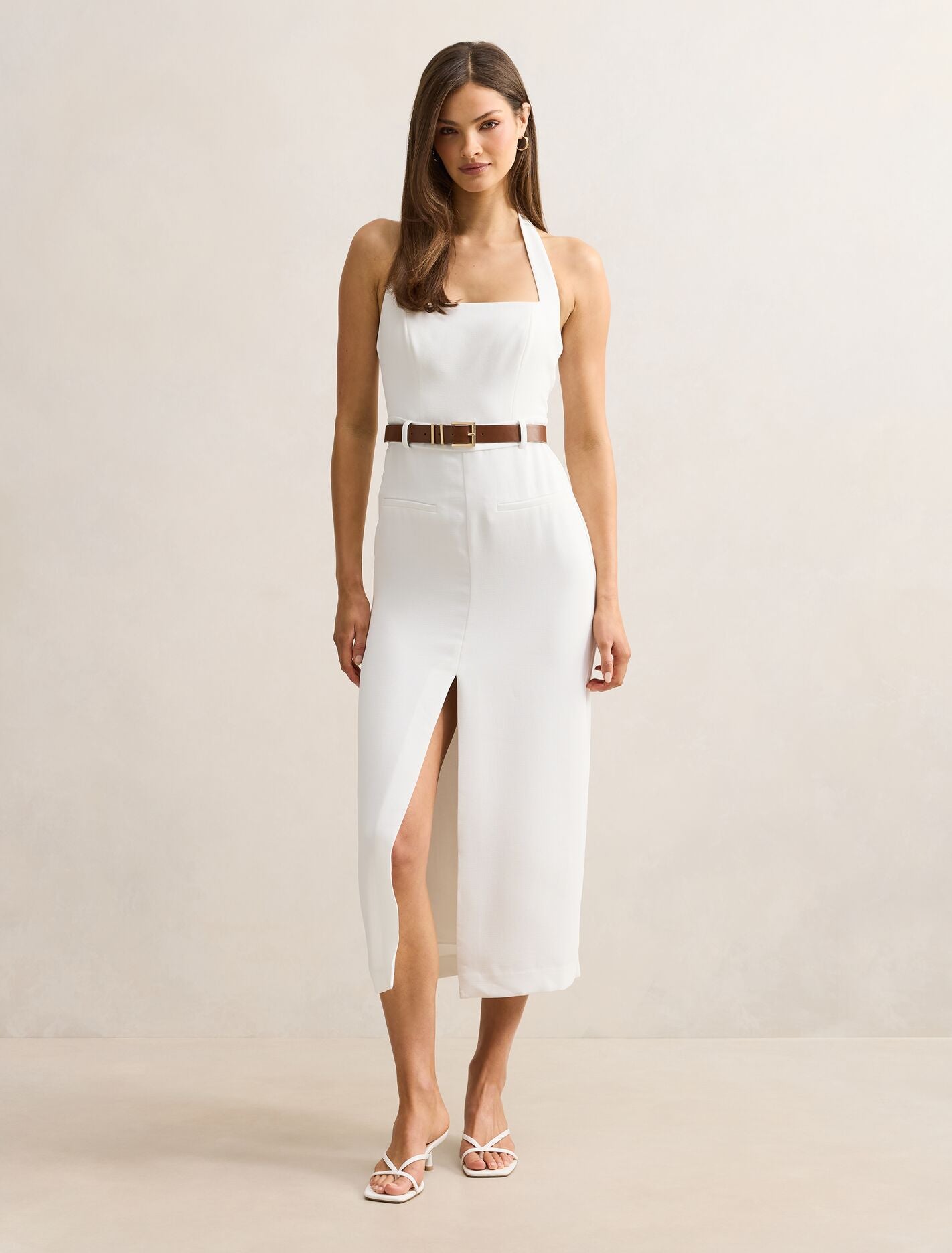 Sara Tailored Column Midi Dress Porcelain Forever New