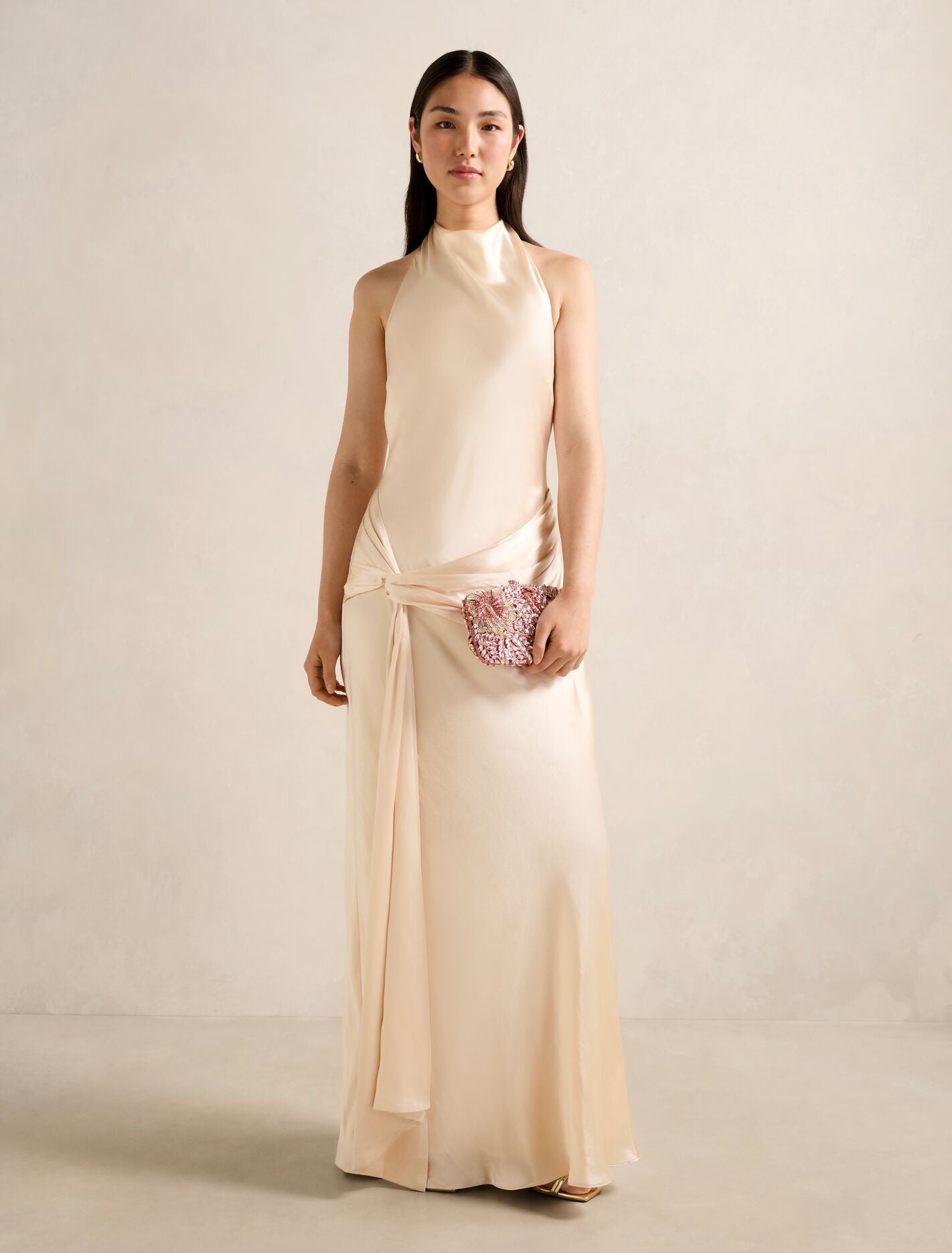 Abby Halter Satin Maxi Dress Cream Forever New
