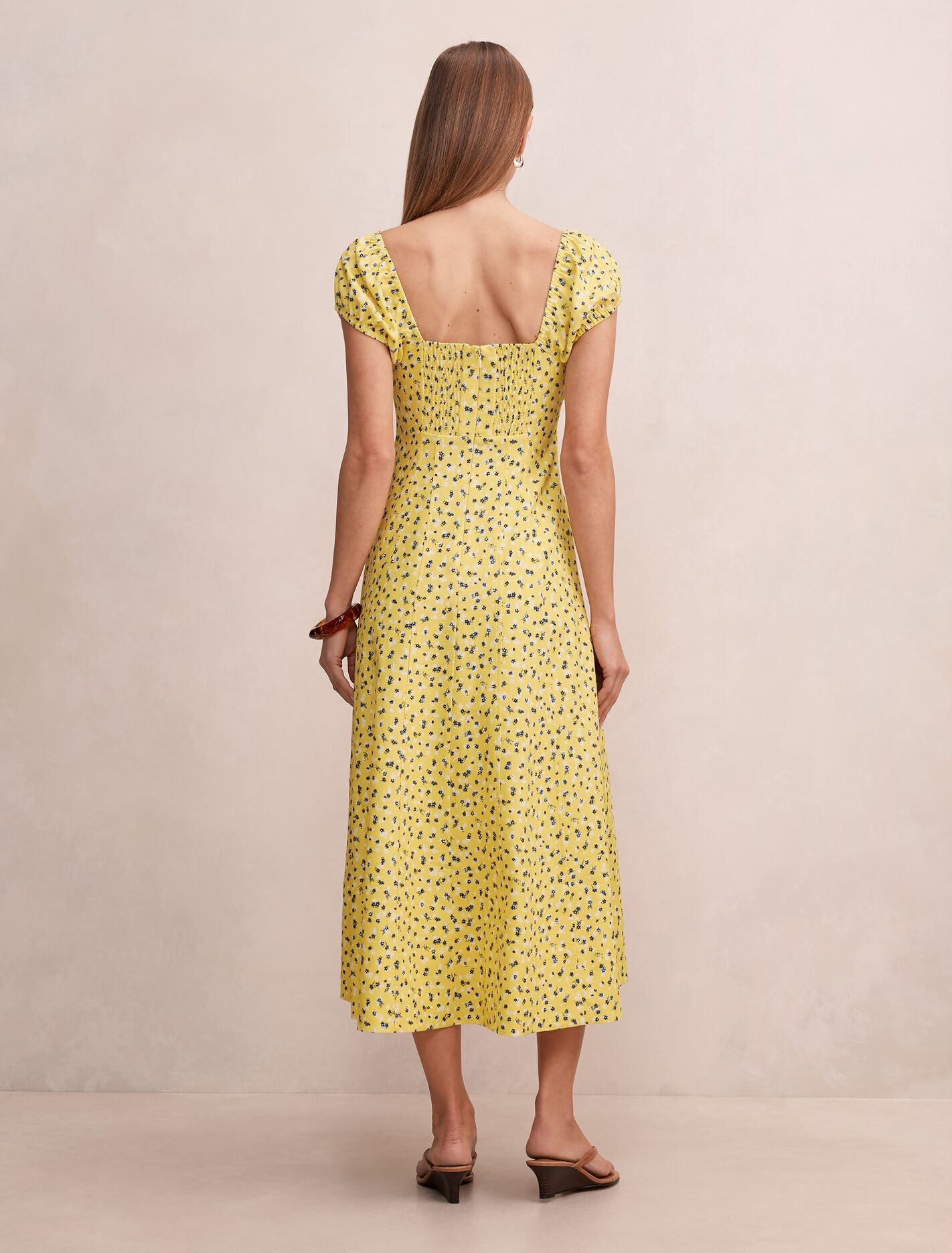 Sadie Cap Sleeve Linen Midi Dress