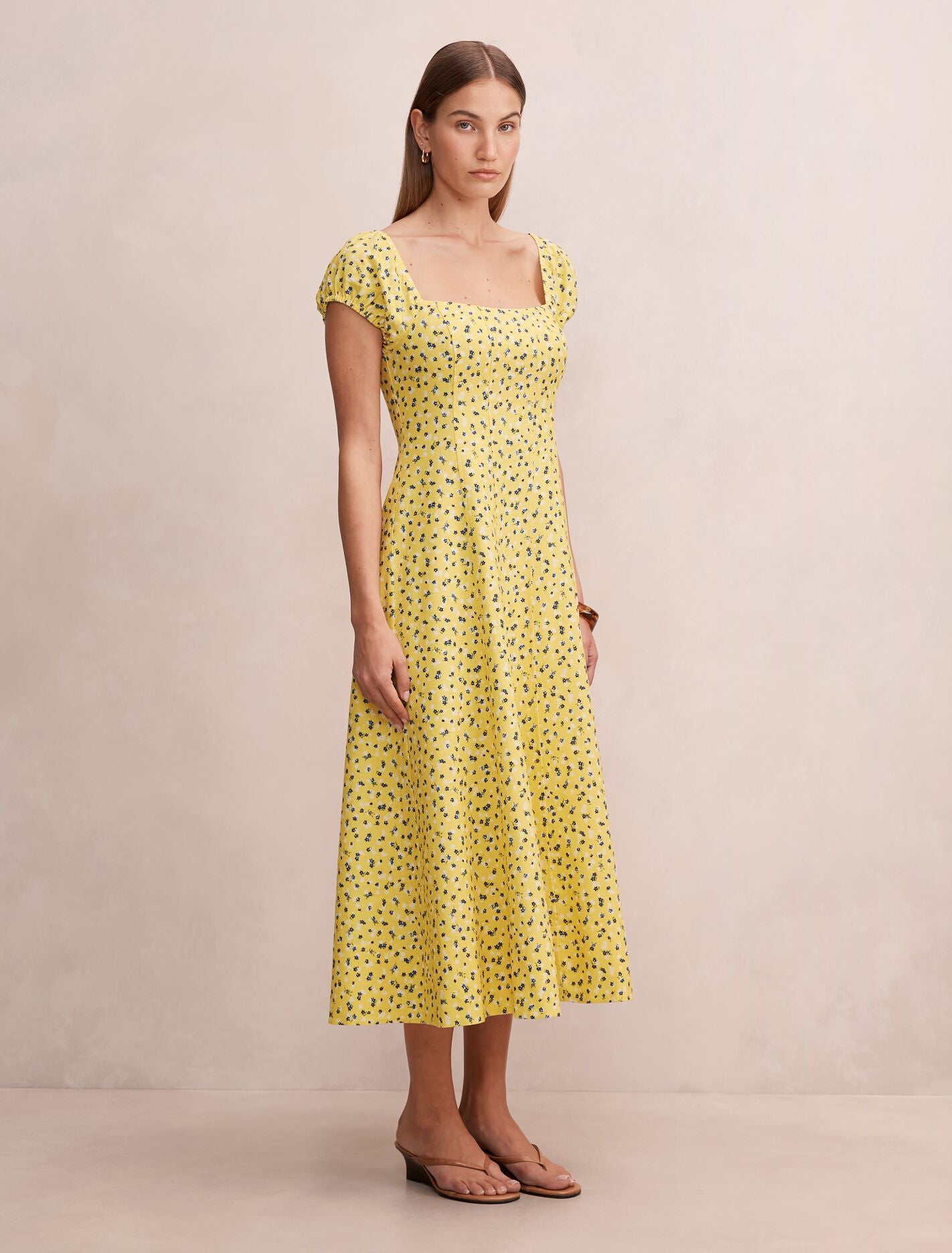 Sadie Cap Sleeve Linen Midi Dress