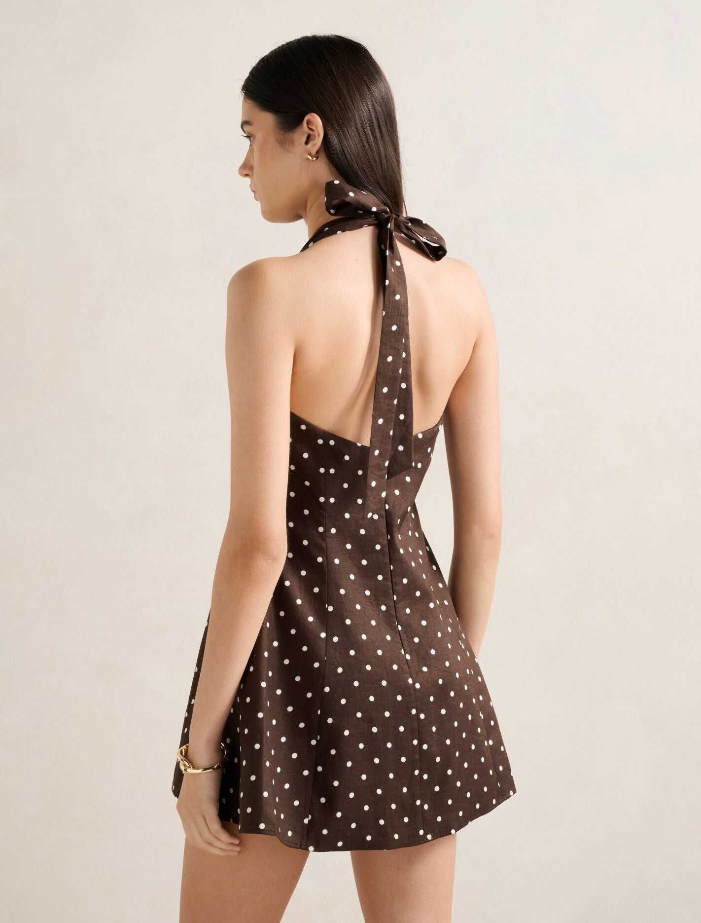 Ina Button Front Halter Linen Mini Dress Forever New