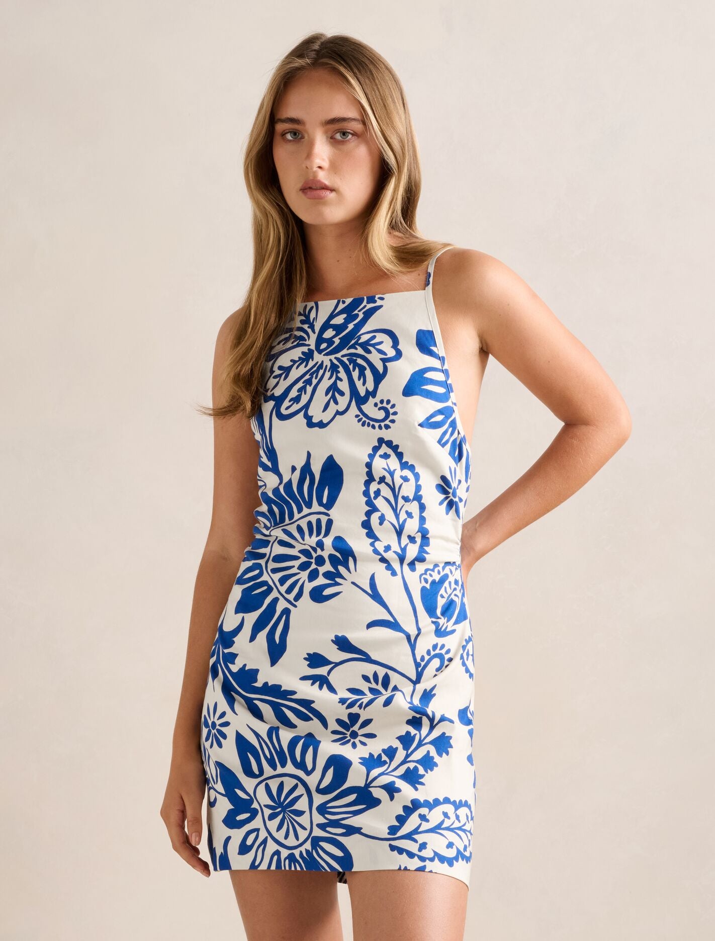 Letty Stretch Linen Mini Dress Lazuli Floral Forever New