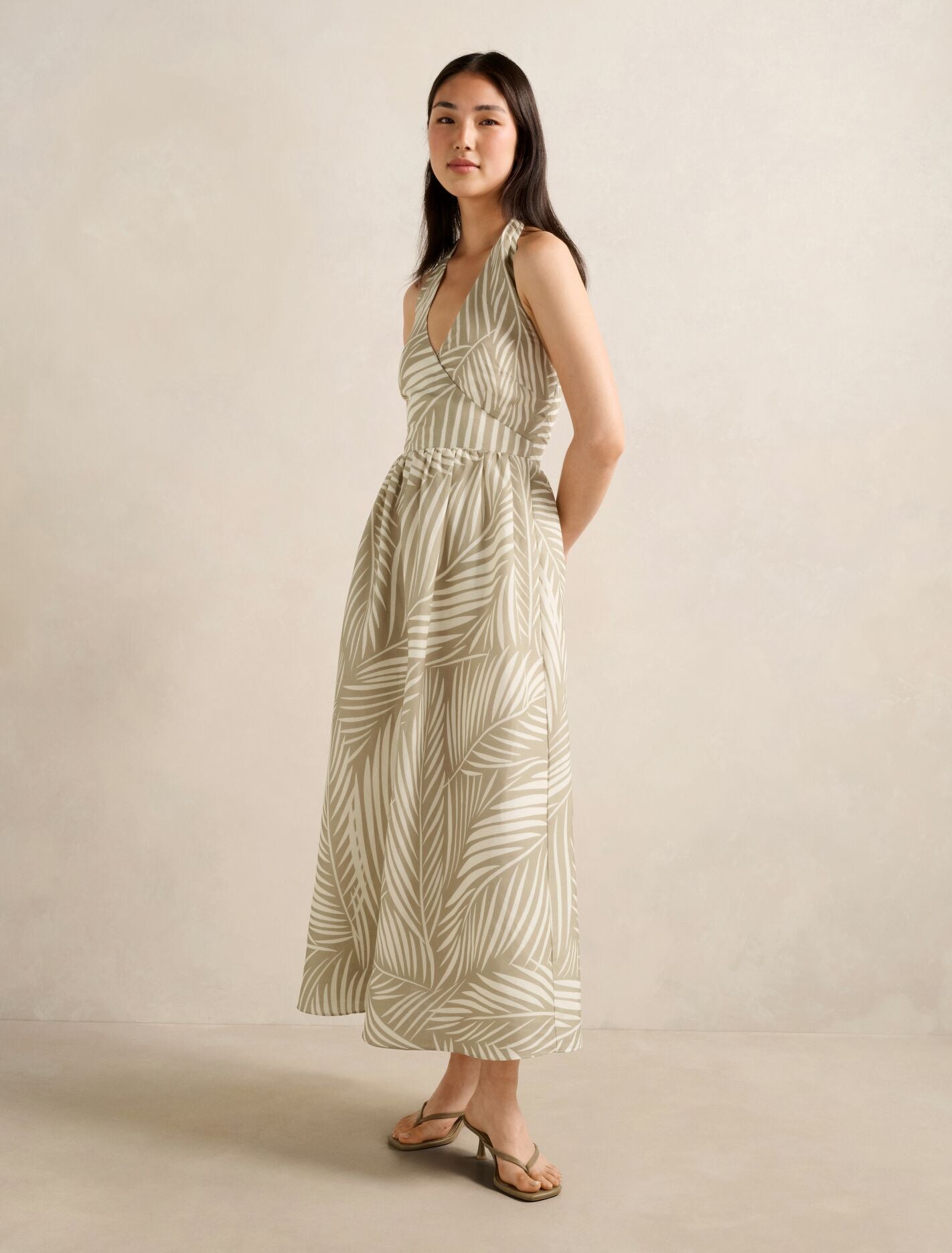 Lilian Wrap Linen Halter Midi Dress Forever New