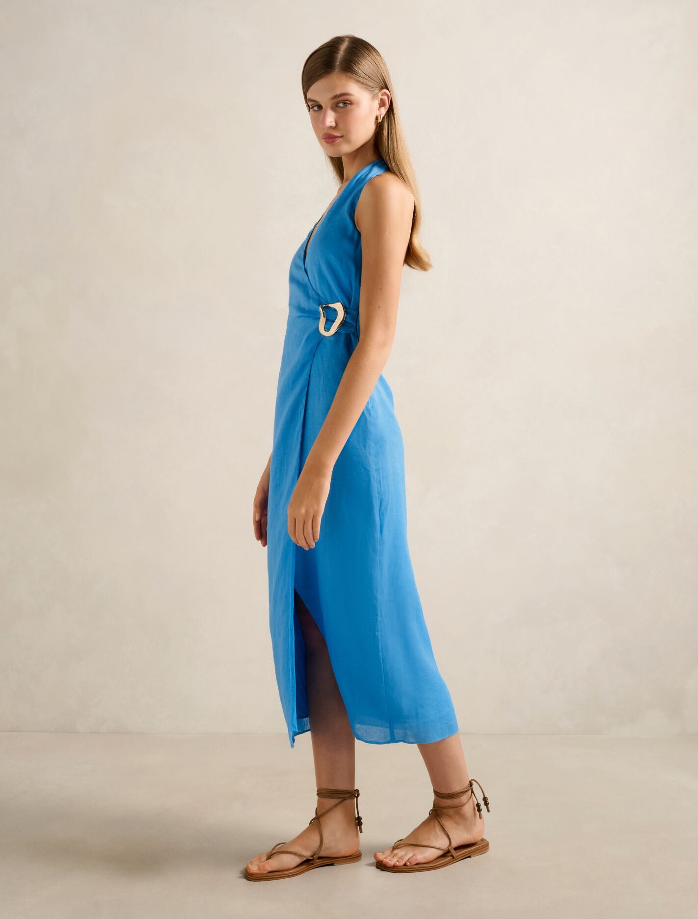 Livia Linen Hardware Wrap Midi Dress Forever New
