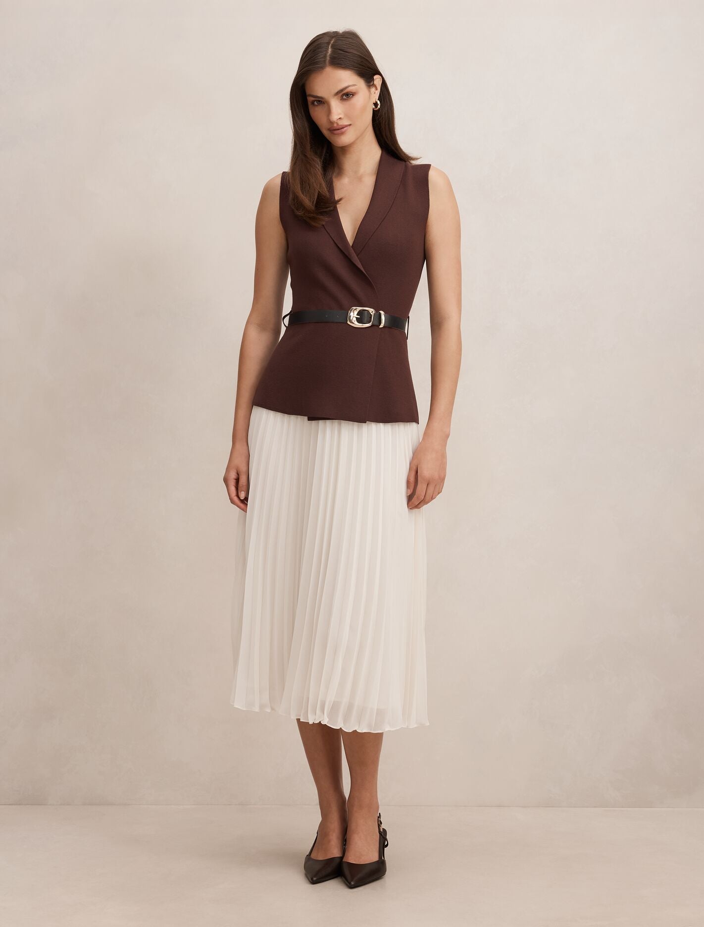 Bianca Woven Mix Knit Dress Chocolate Mono Forever New