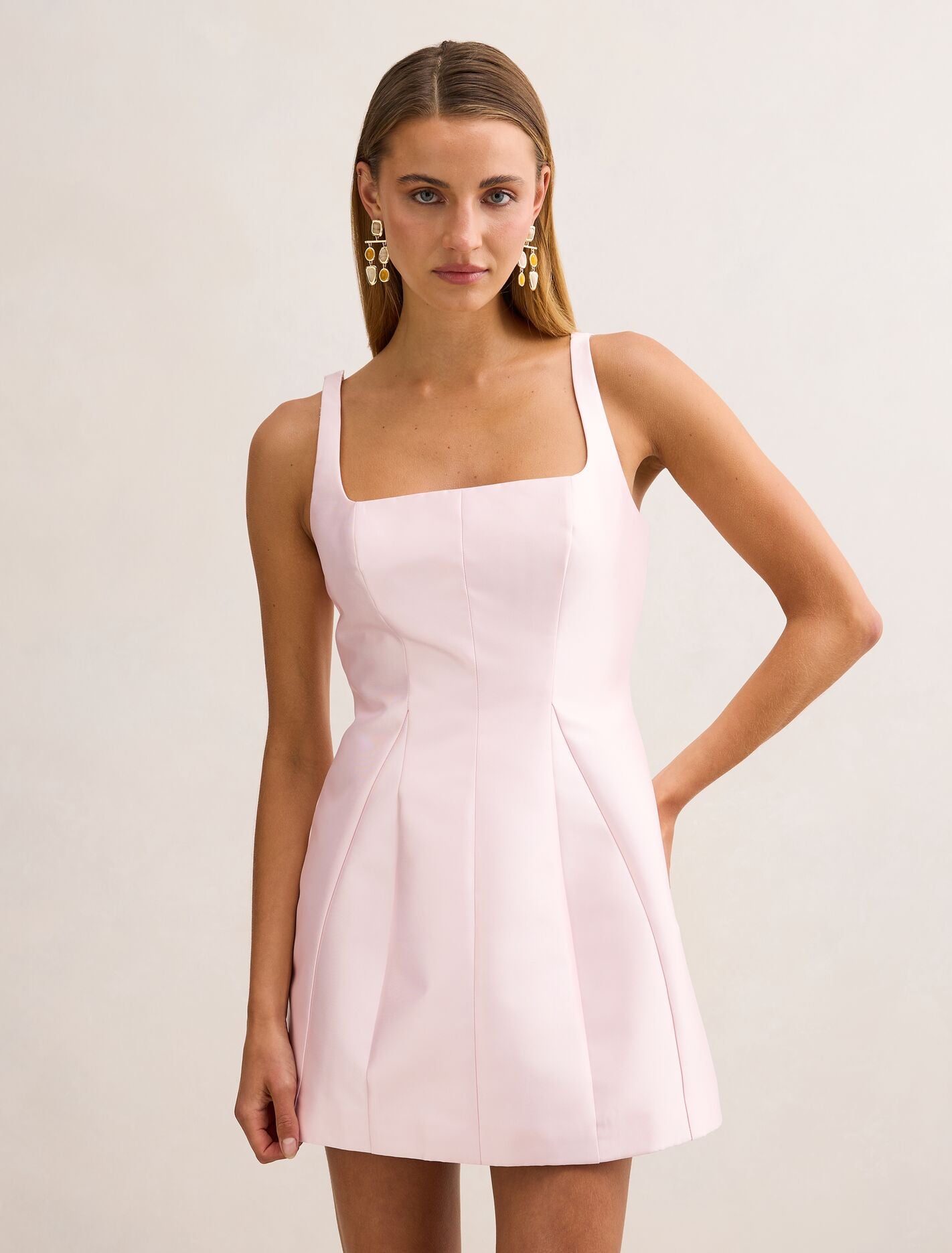 Kaitlyn Structured Satin Mini Dress Pink Forever New