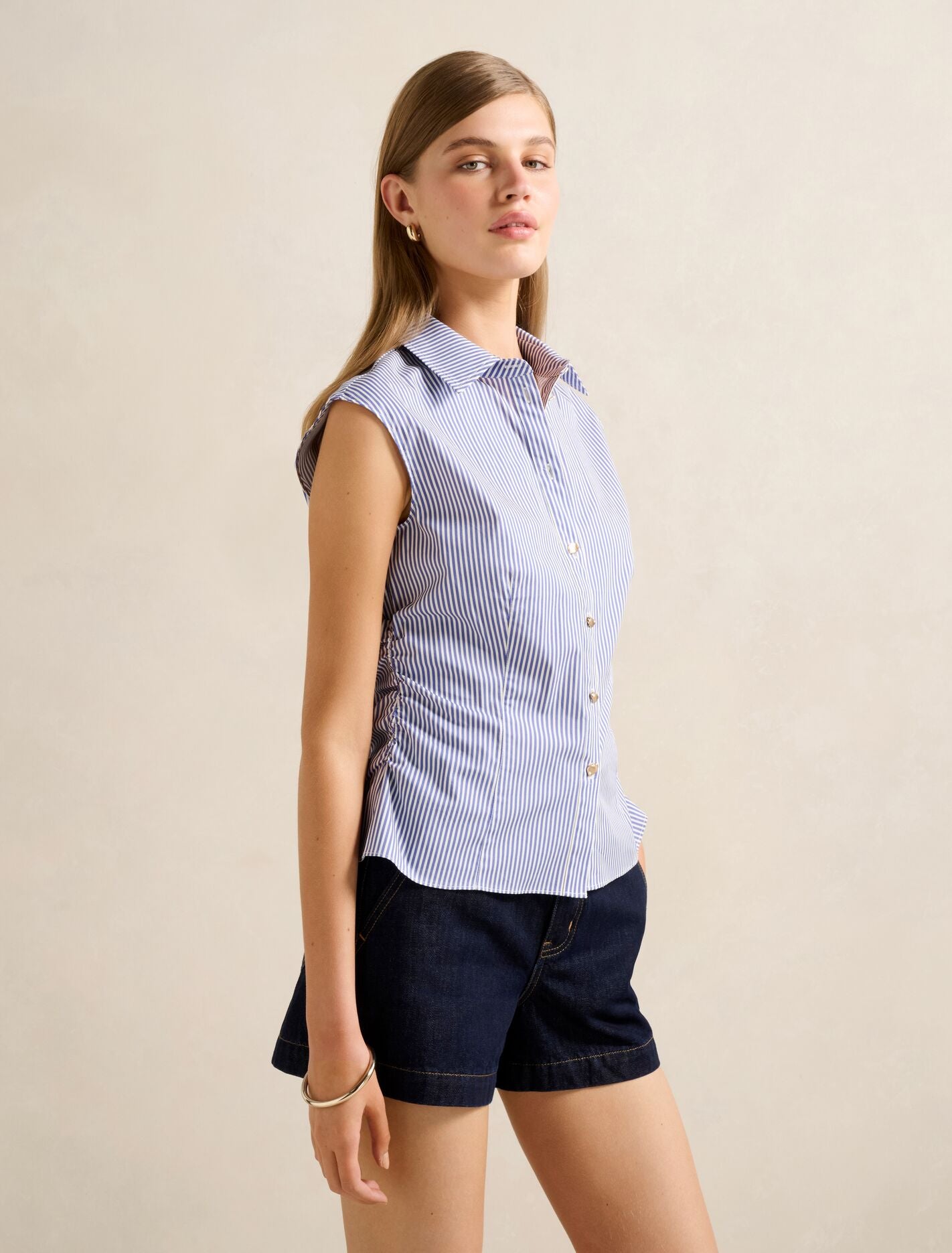 Nova Ruched Stripe Collared Top Forever New