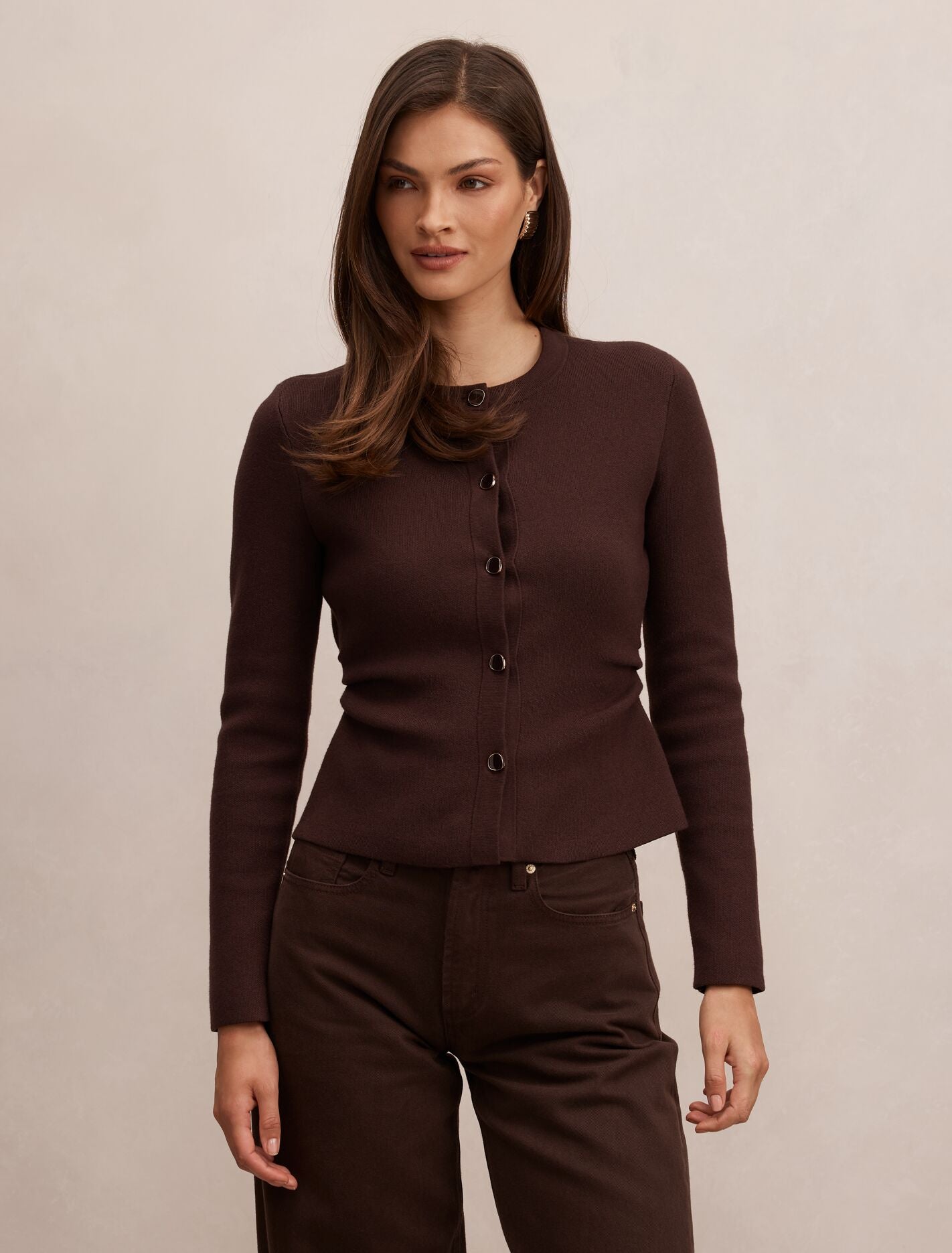 Valencia Structured Knit Cardigan Chocolate Forever New