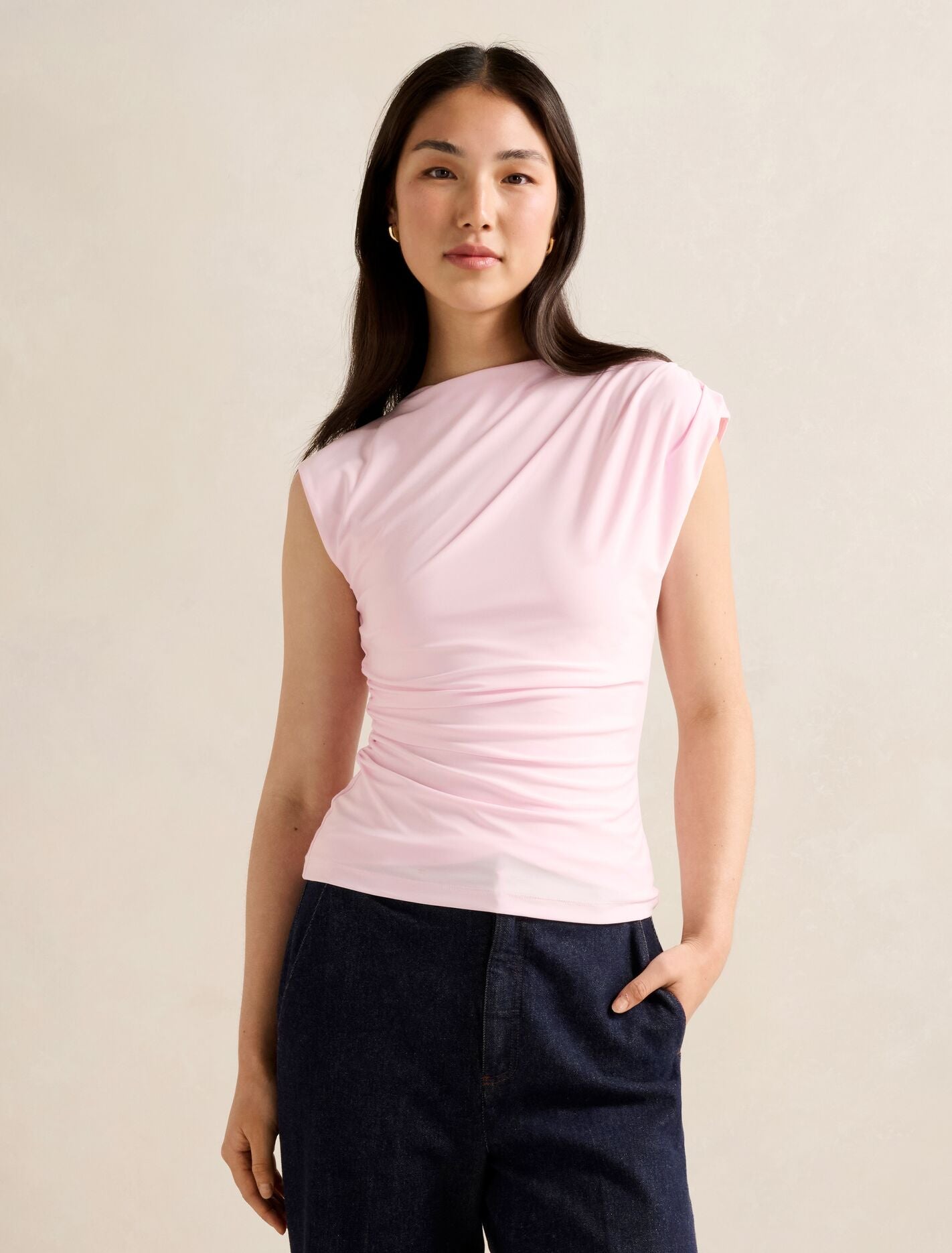 Logan Asym Shoulder Top Pink Whisper Forever New