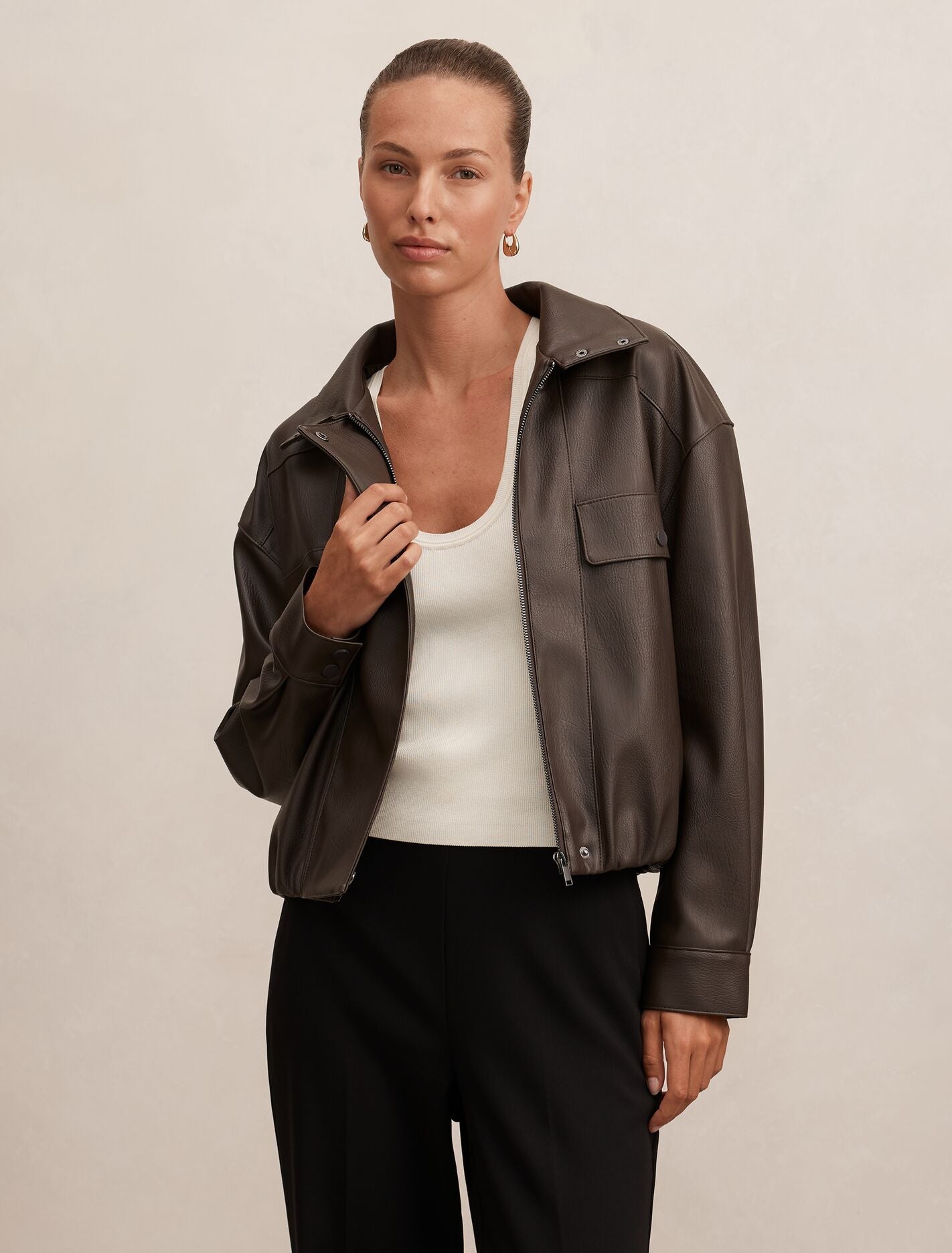 Angela Oversized Pu Bomber Jacket Forever New