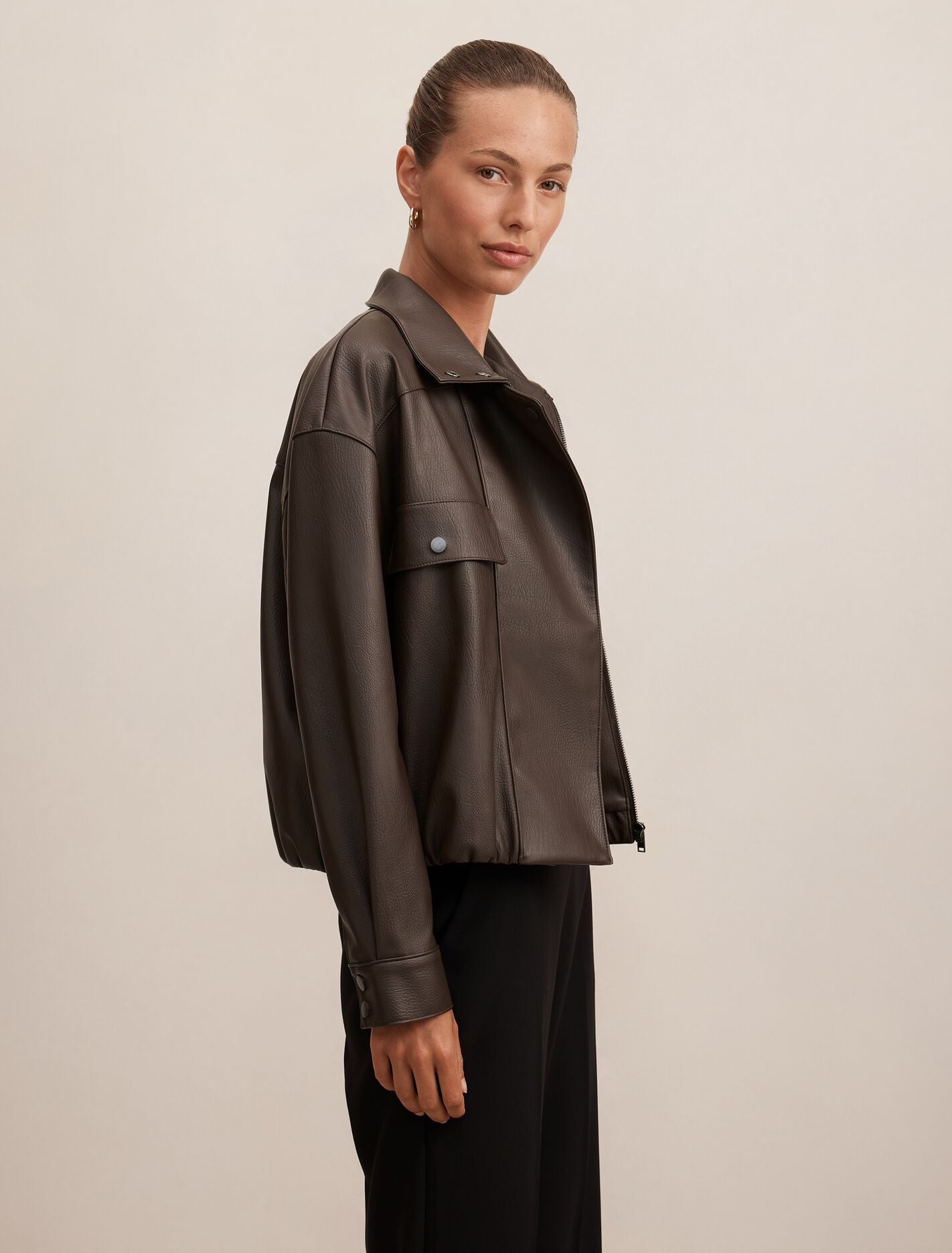 Angela Oversized Pu Bomber Jacket Forever New