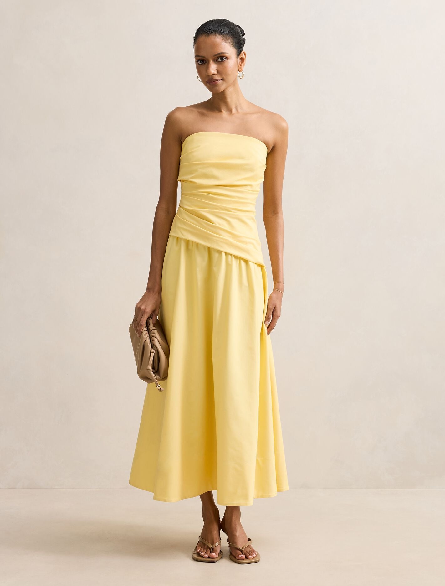 Ashton Petite Ruched Midi Dress Soft Yellow Forever New