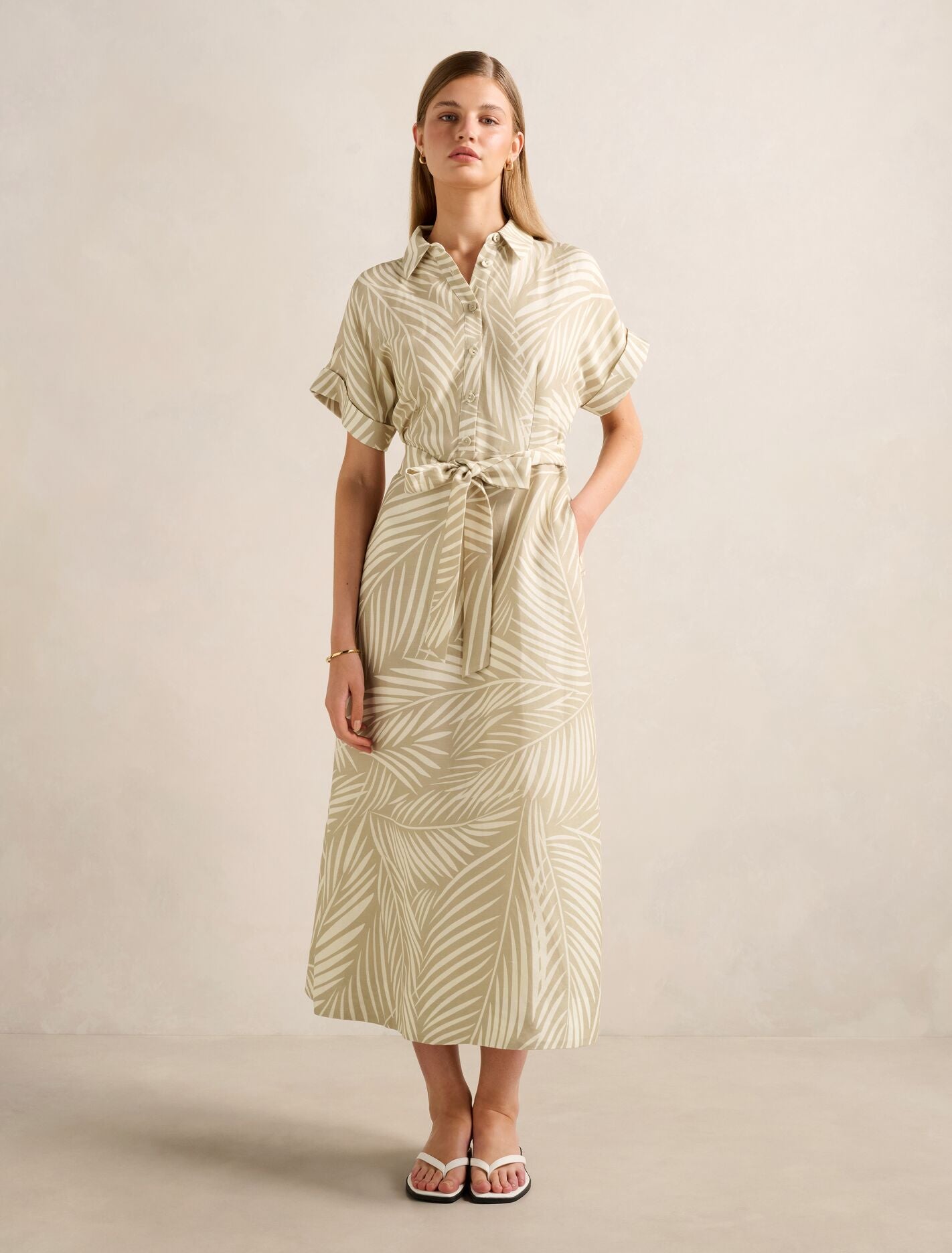 Hilary Belted Linen Midi Dress Tuxen Leaf Forever New