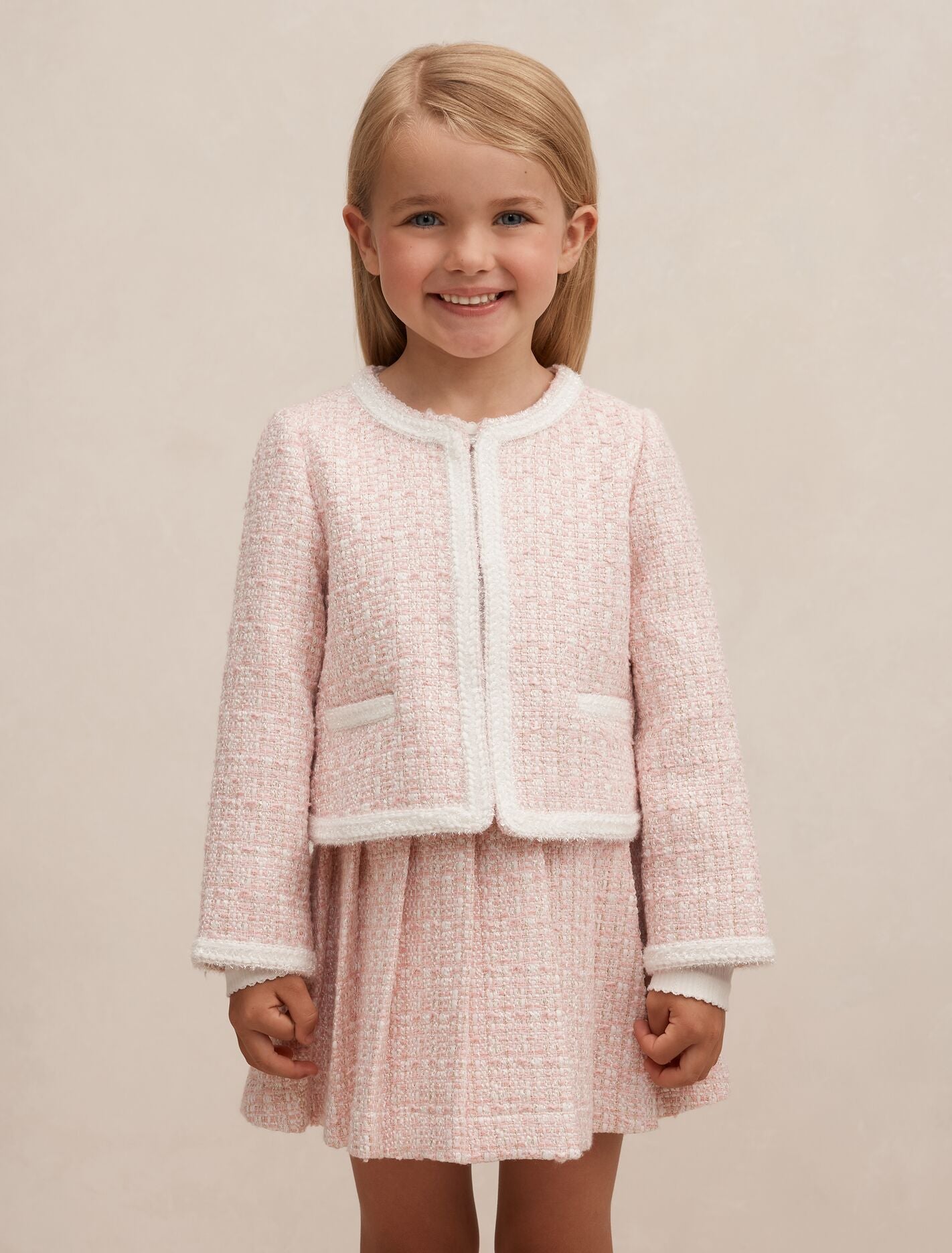 Audrey Girls Tweed Jacket Pink Gold Set Forever New