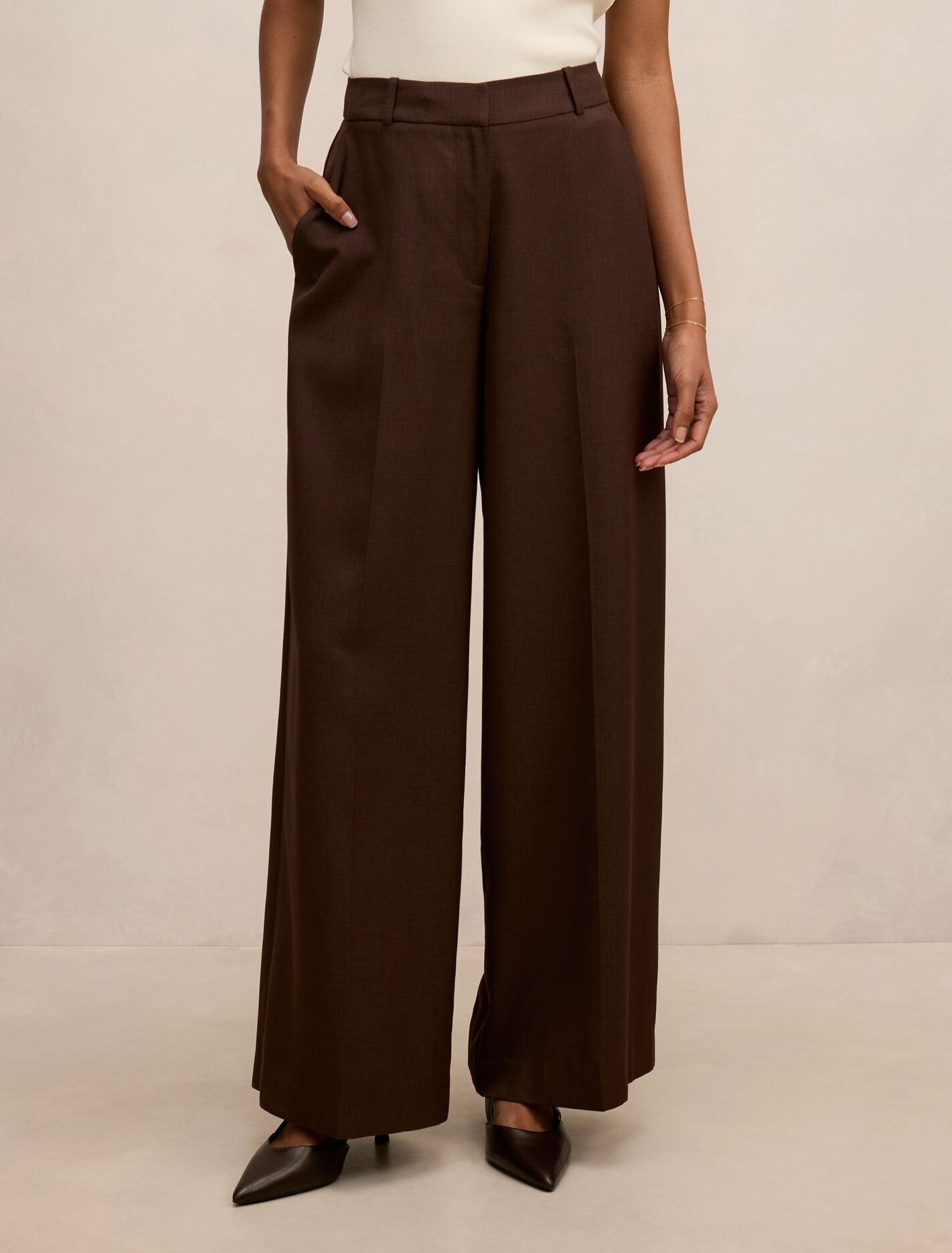 Harper Petite Wide Leg Pants Chocolate Mousse Suit Forever New