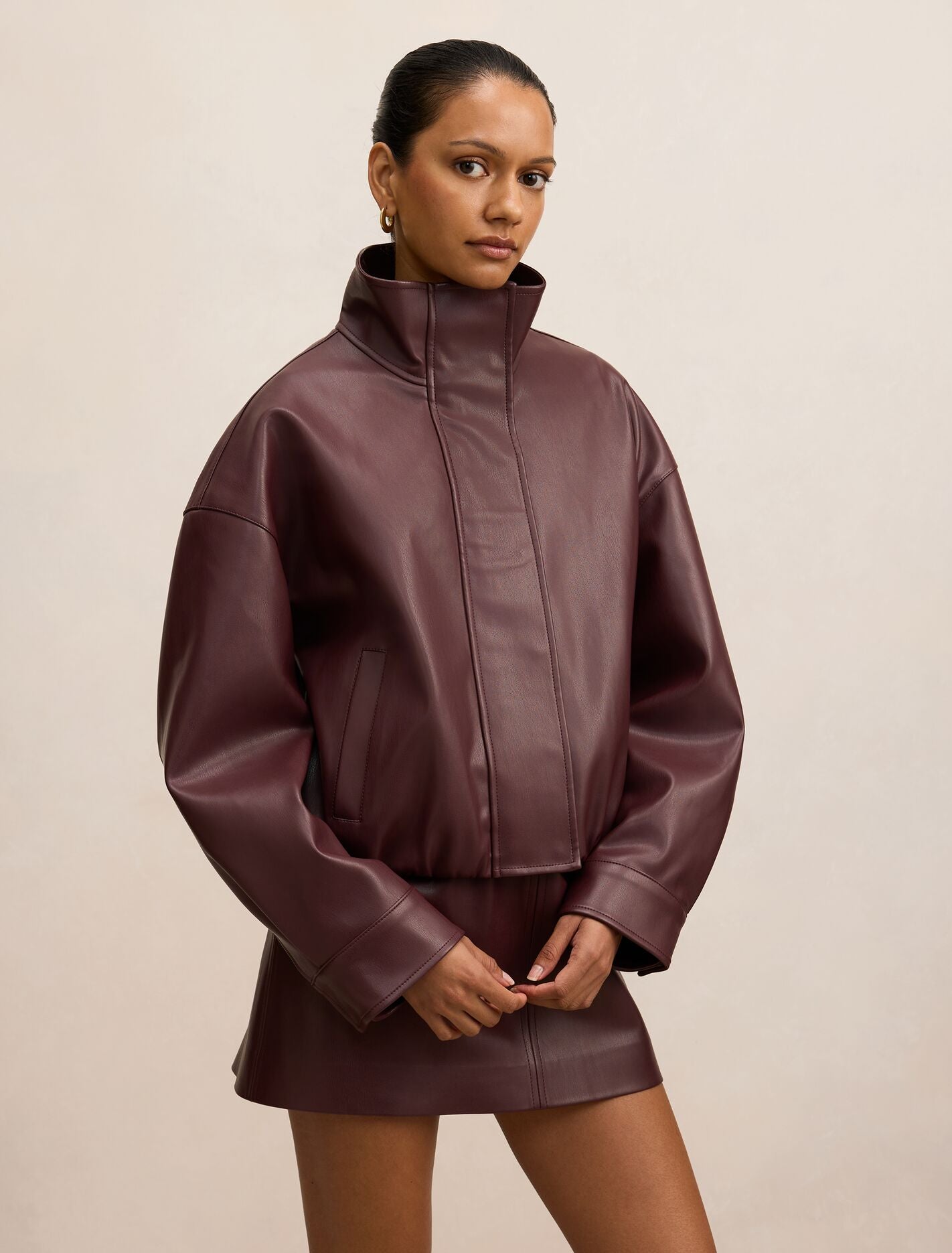 Jacquie Petite Pu Funnel Neck Coat Forever New