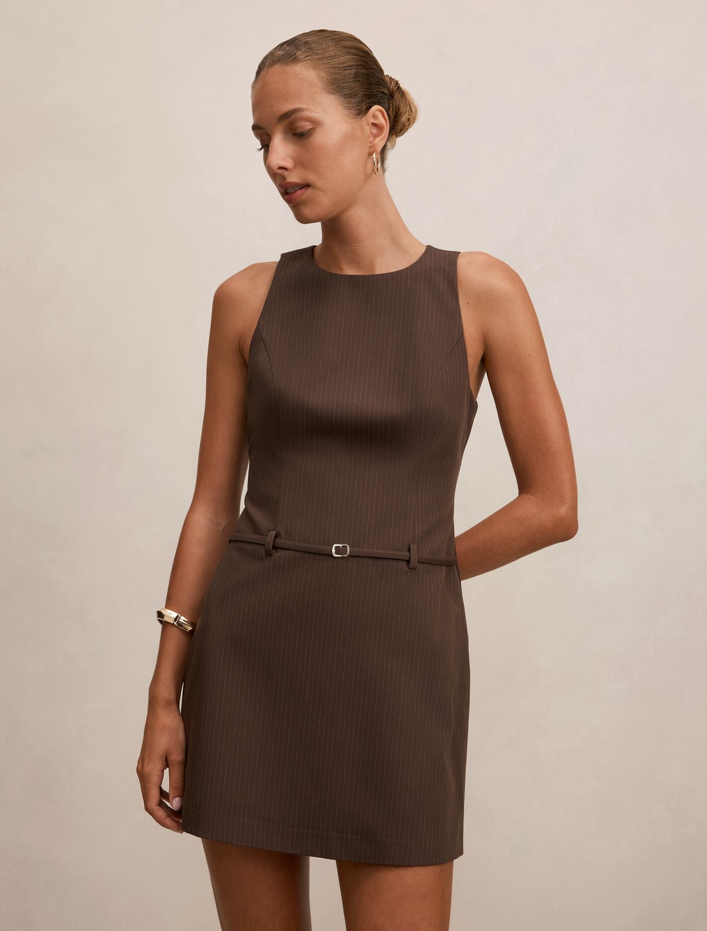 Essie Pinstripe Mini Dress Choc Pinstripe Forever New