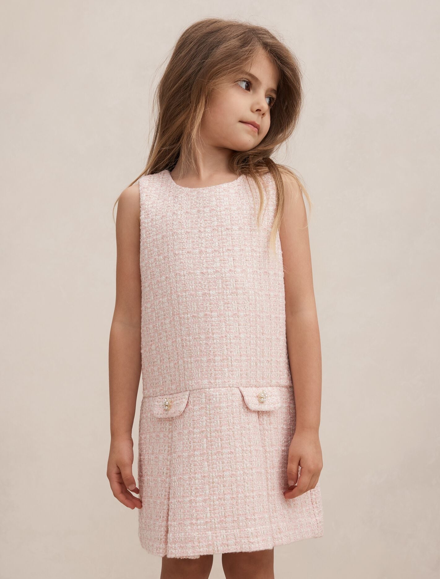 Audrey Girls Tweed Shift Dress Pink Gold Set Forever New