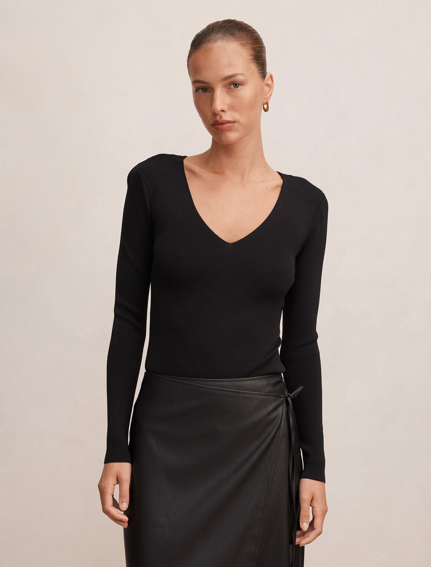 Emi Knitted Plunge Neck Bodysuit Black Forever New