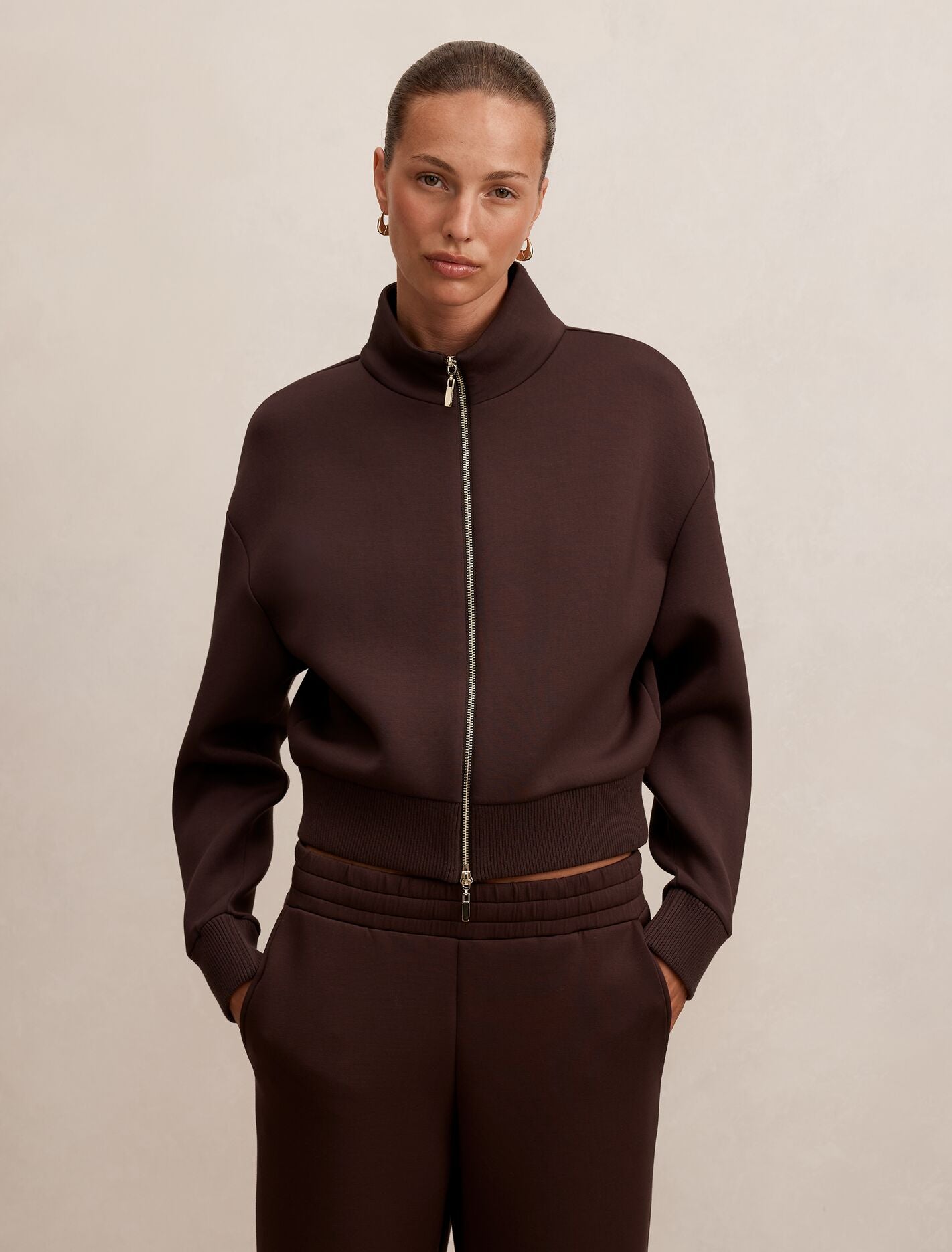 Hannah Zip Lounge Jacket Chocolate Forever New