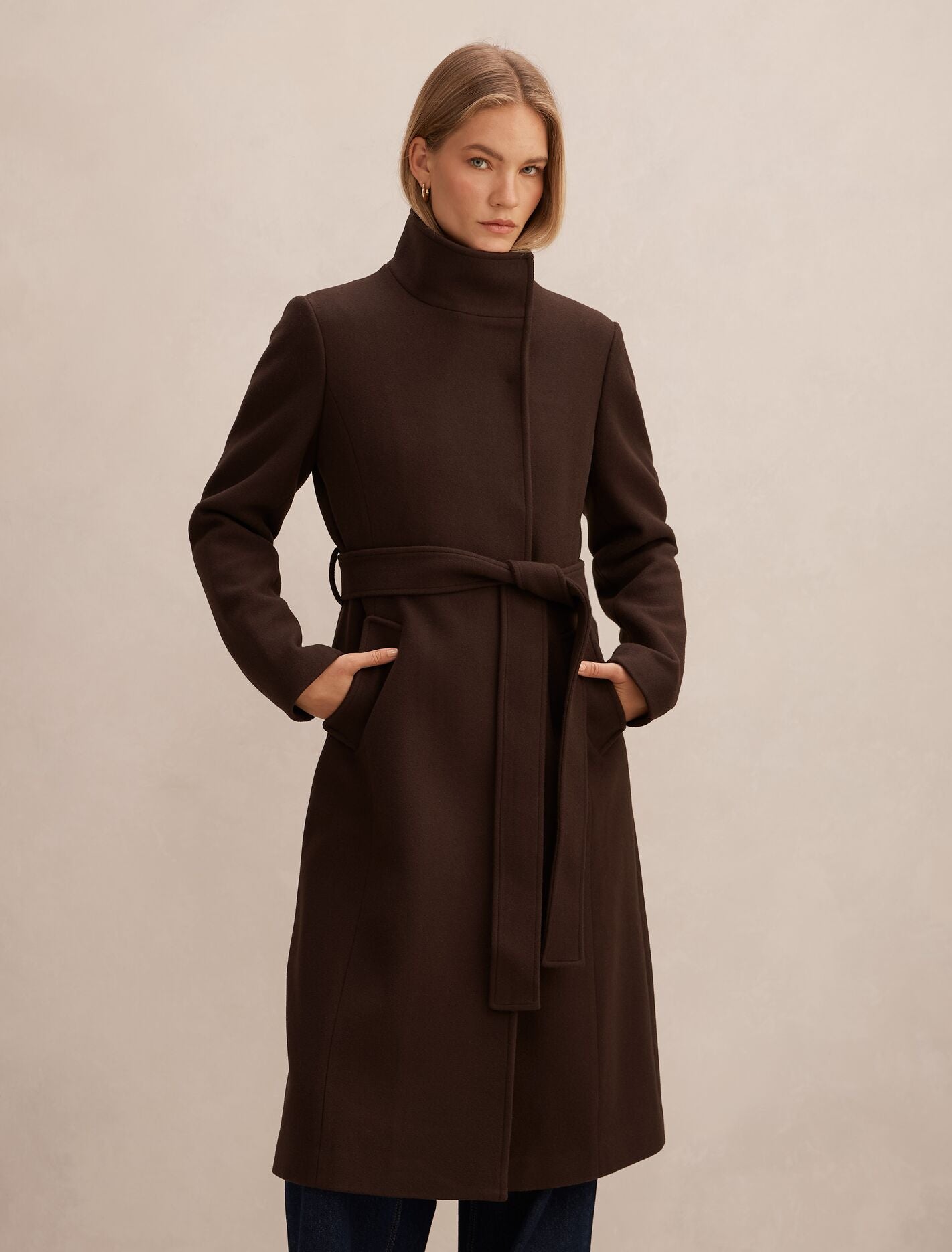 Phoebe Funnel Neck Coat Chocolate Forever New