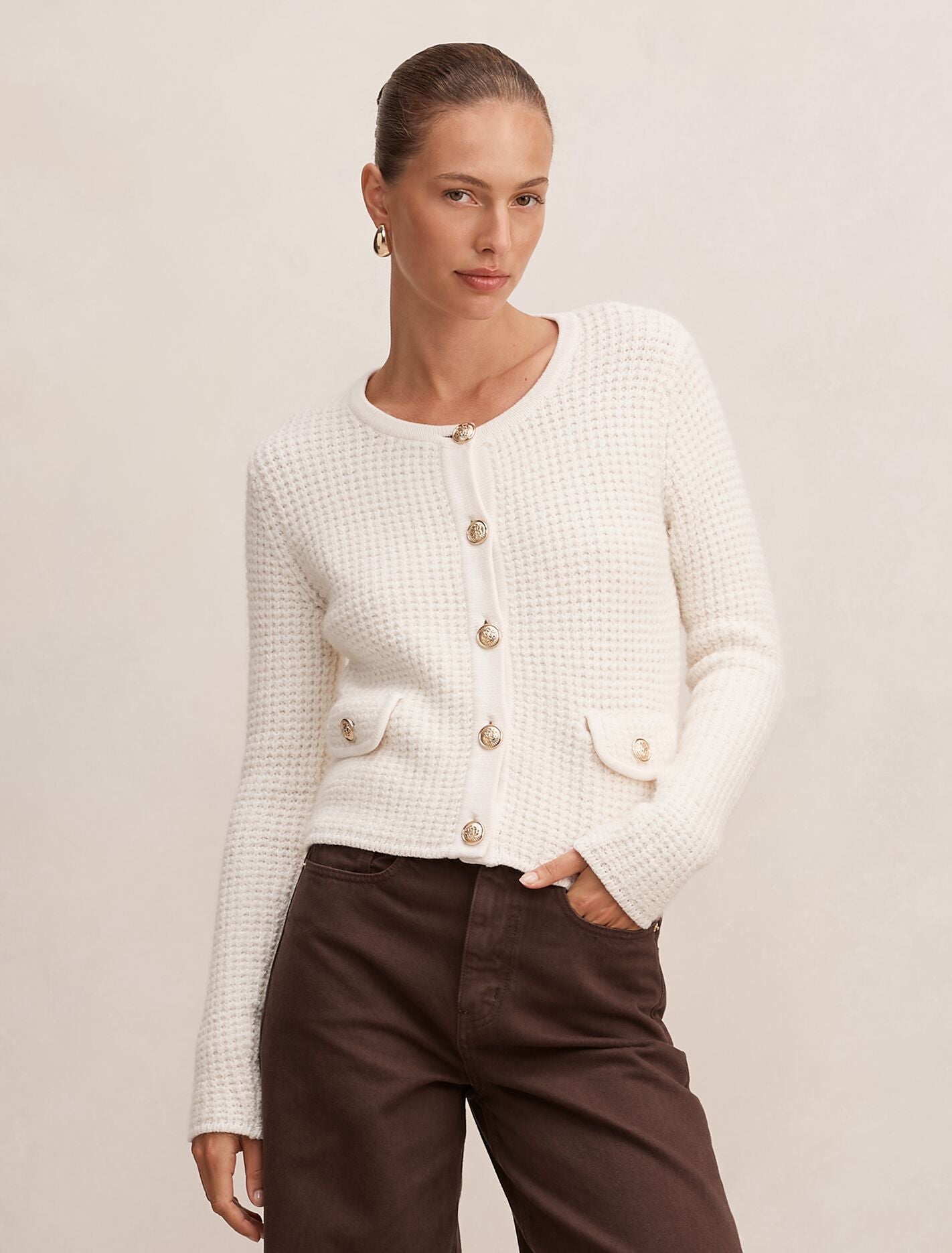 Celine Fluffy Stitch Cardigan Cream Forever New
