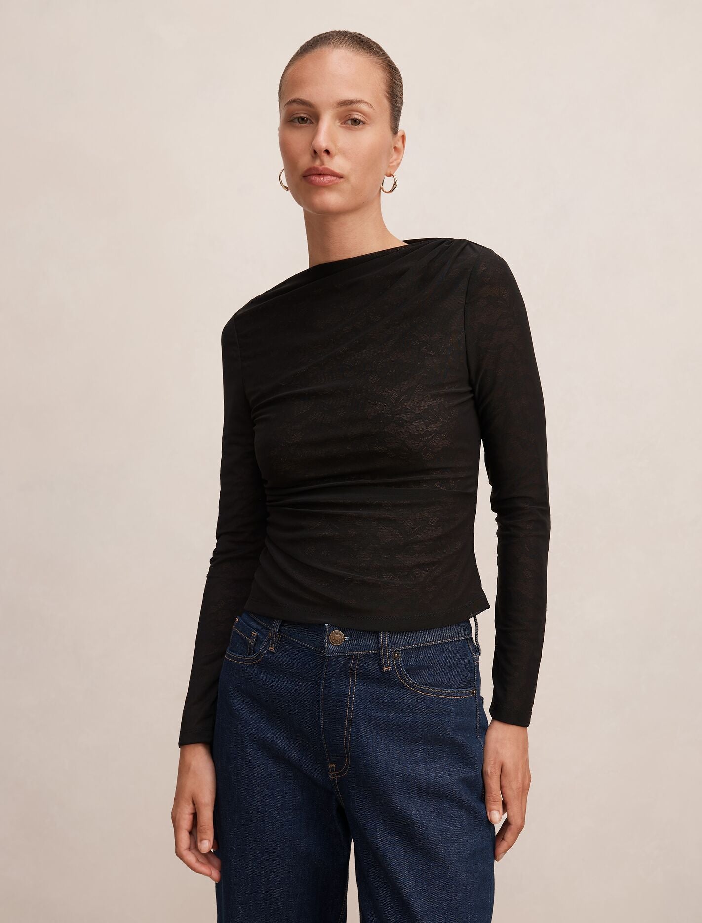 Sloane Lace Long Sleeve Top Black Forever New