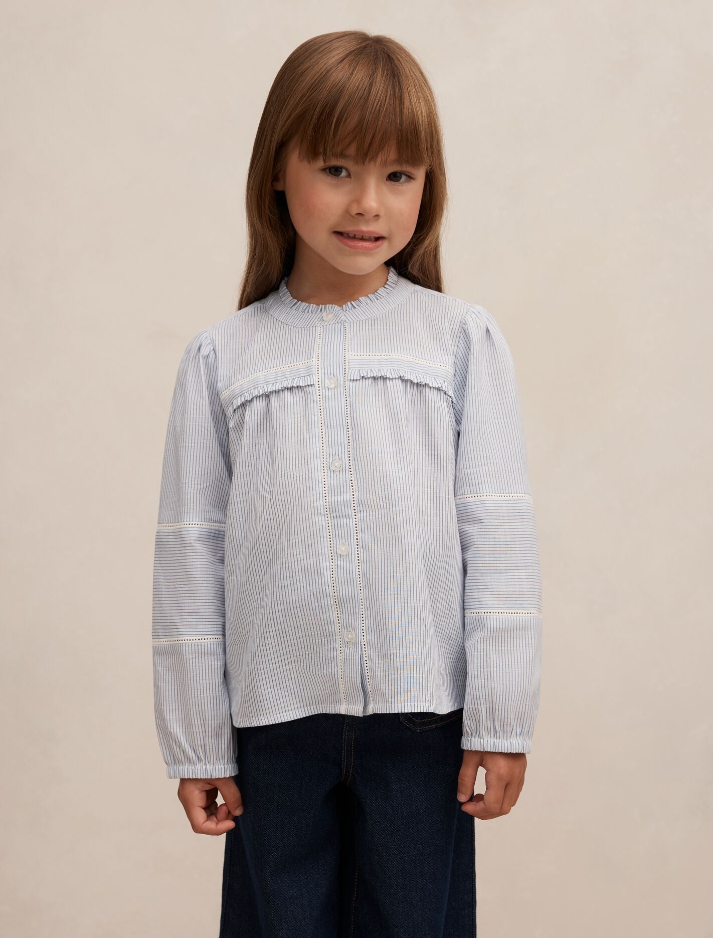 Elena Girls Stripe Blouse Blue White Stripe Forever New