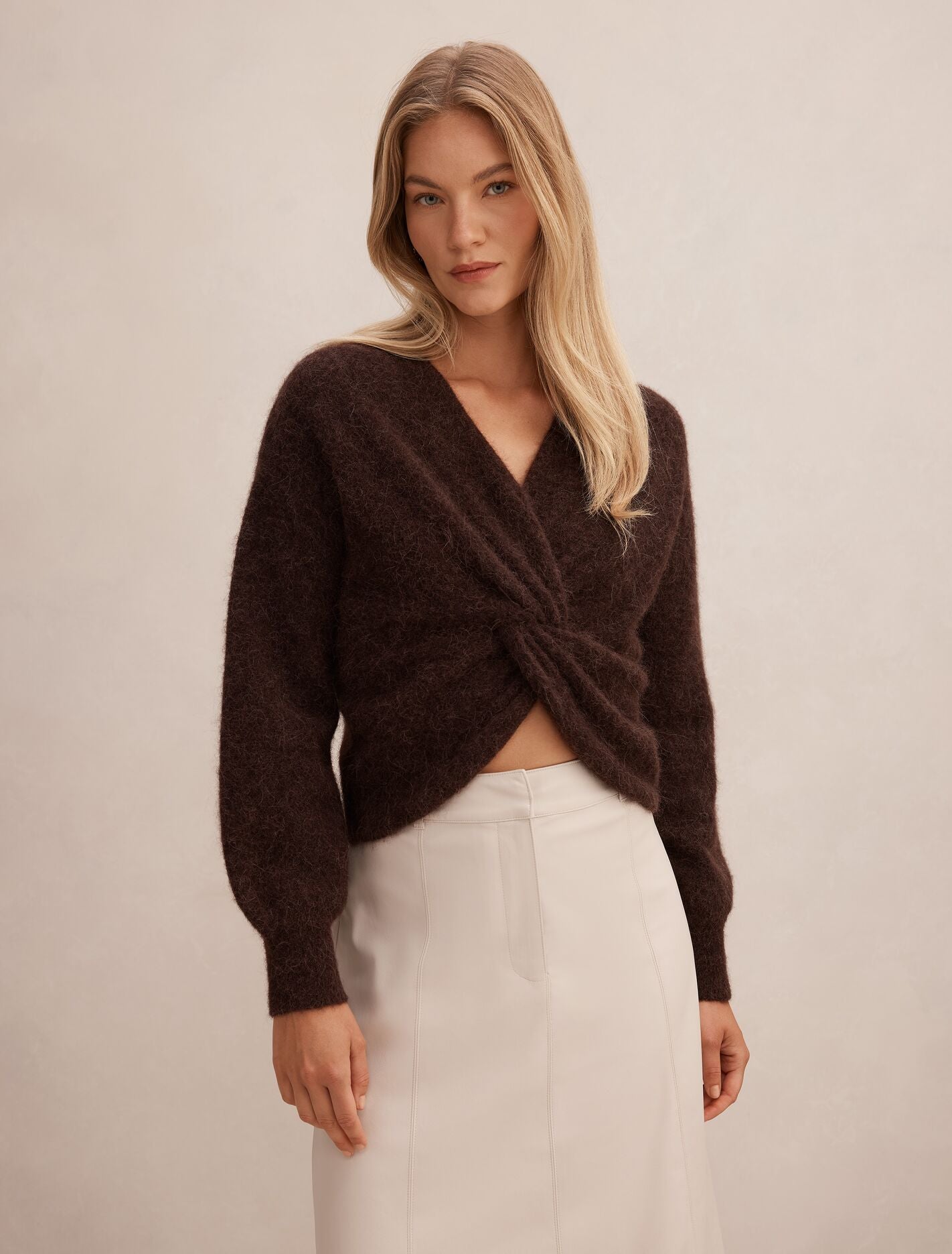 Arianne Twist Front Sweater Chocolate Forever New