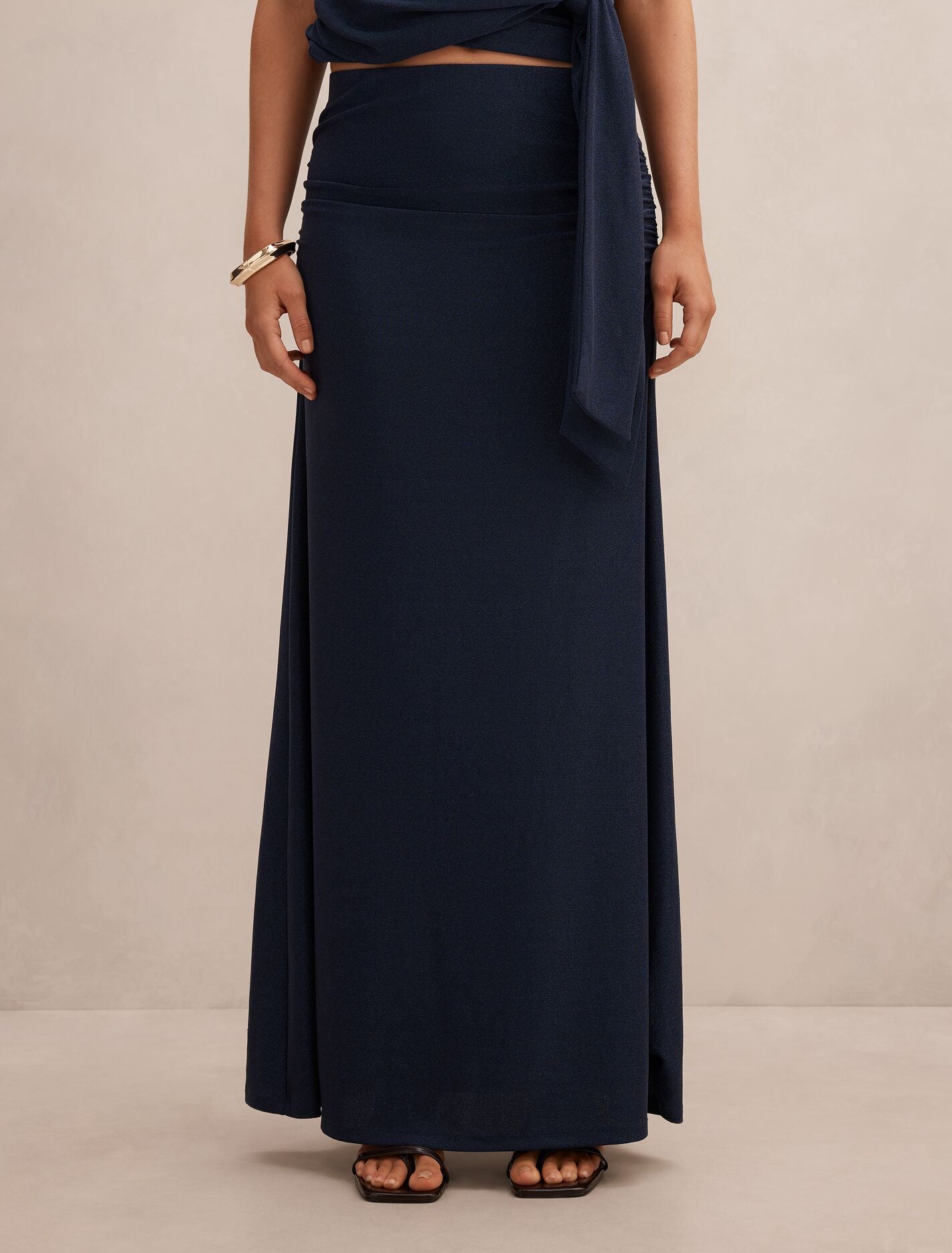 Matilda Metallic Flute Maxi Skirt Deep Blue Co-Ord Forever New