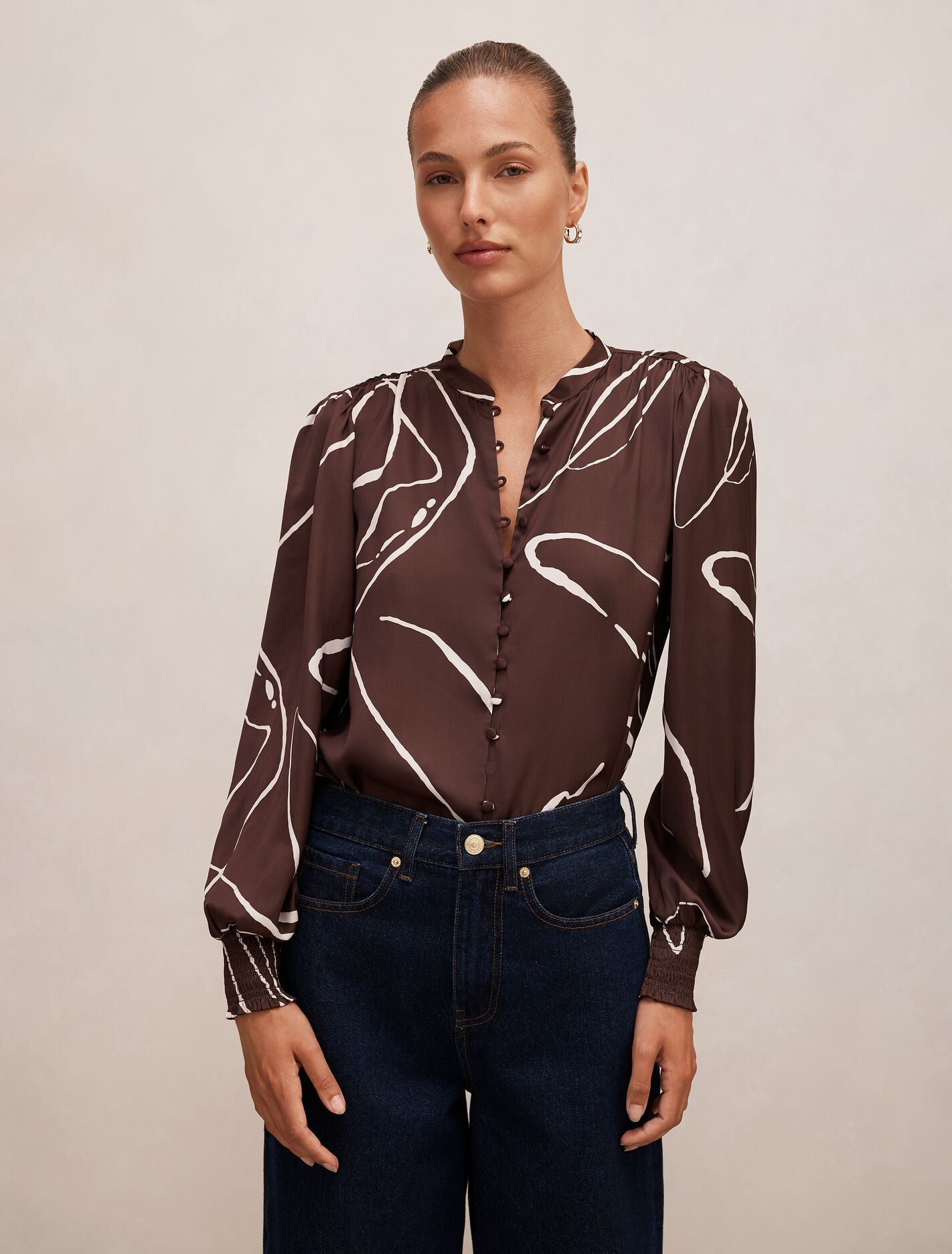Savannah Button Up Blouse Mina Abstract Forever New