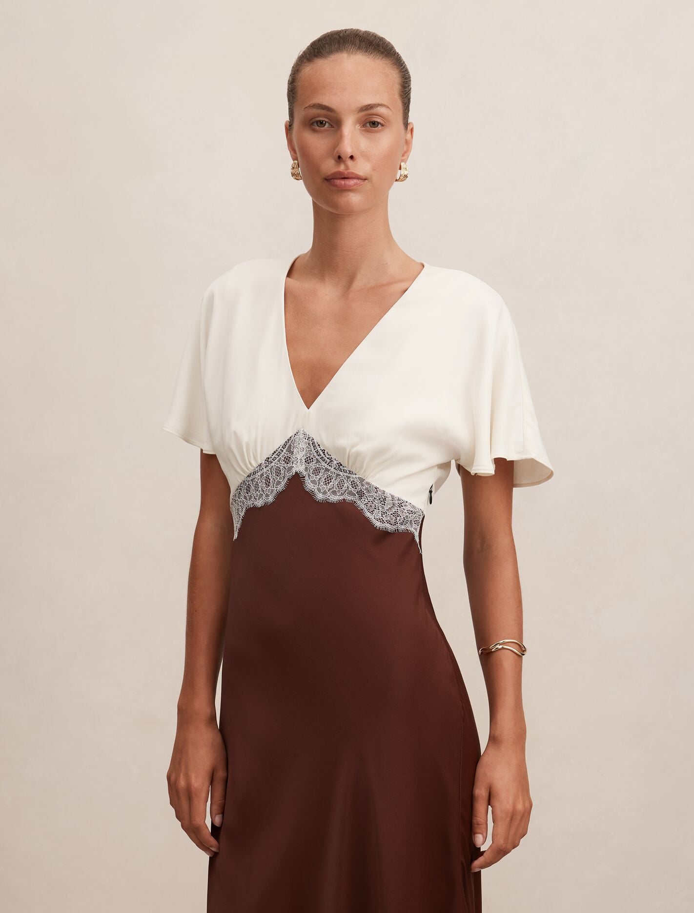 Julia Flutter Sleeve Satin Lace Midi Dress Forever New