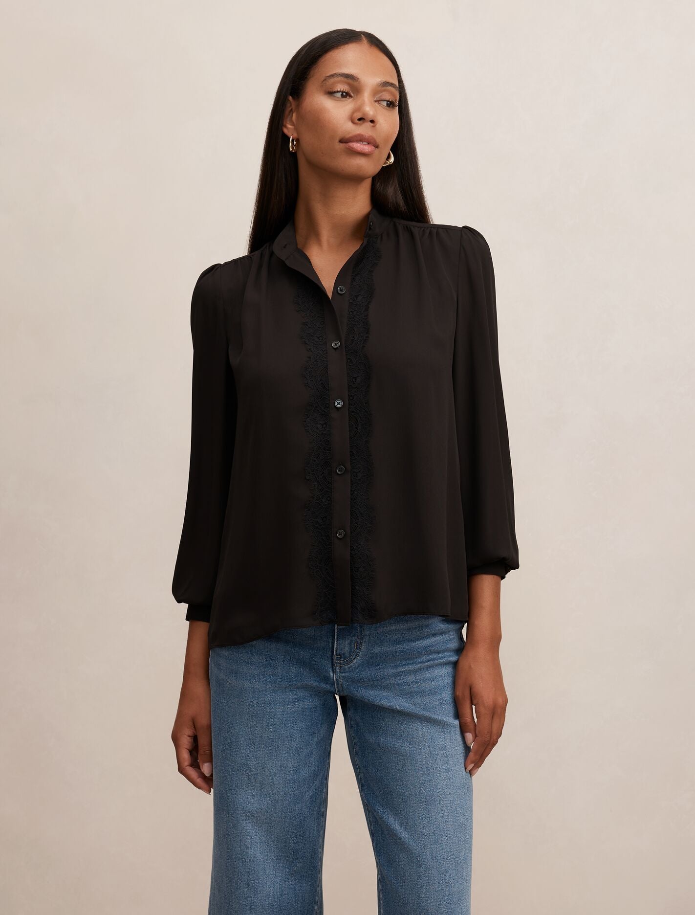 Poppy Lace Trim Blouse Black Forever New
