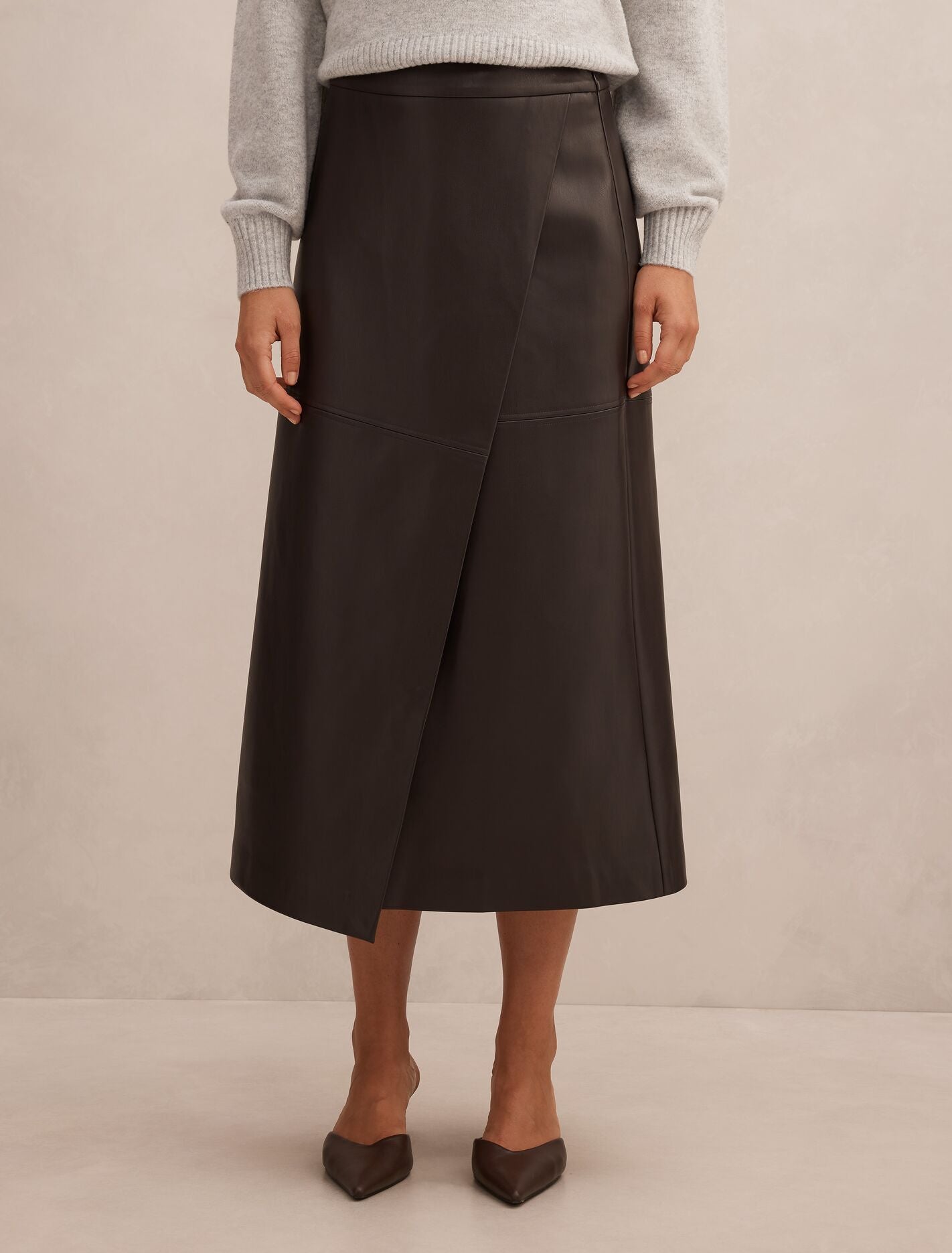 Amelia Pu Wrap Skirt Chocolate Forever New